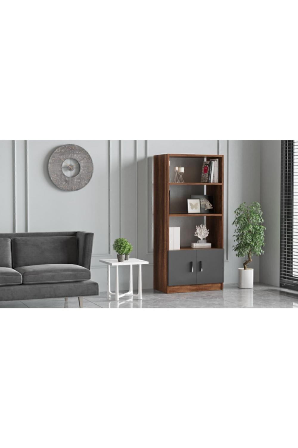 Bega D Bureau Bibliothèque À étagères Avec portes Baroque-Anthracite BEG4-BA