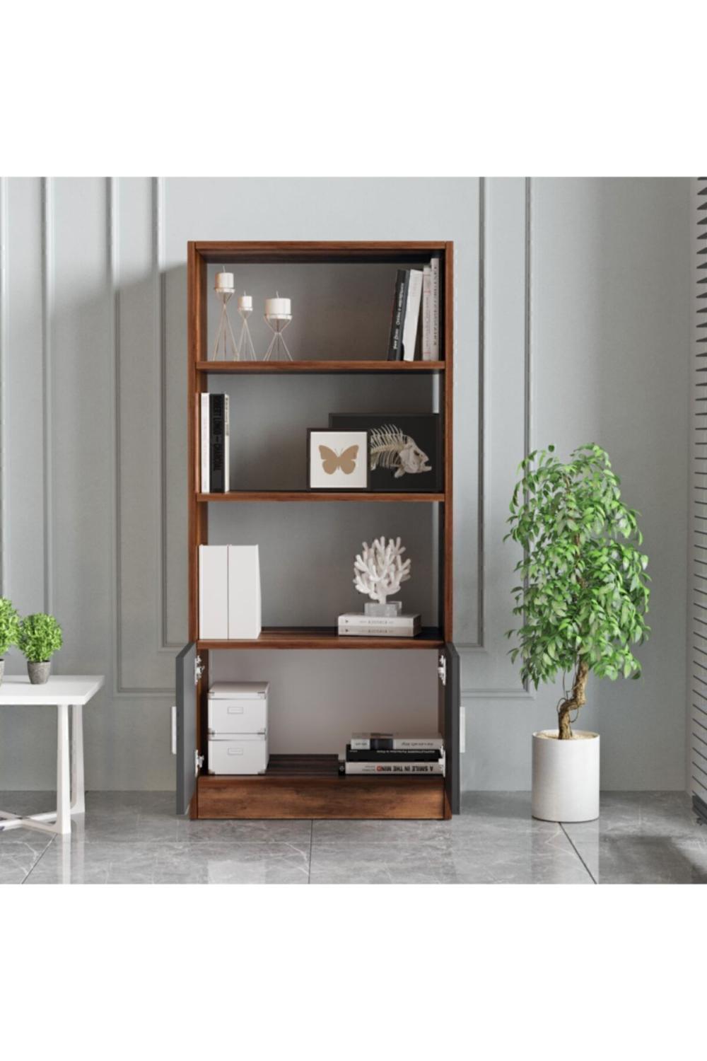 Bega D Bureau Bibliothèque À étagères Avec portes Baroque-Anthracite BEG4-BA