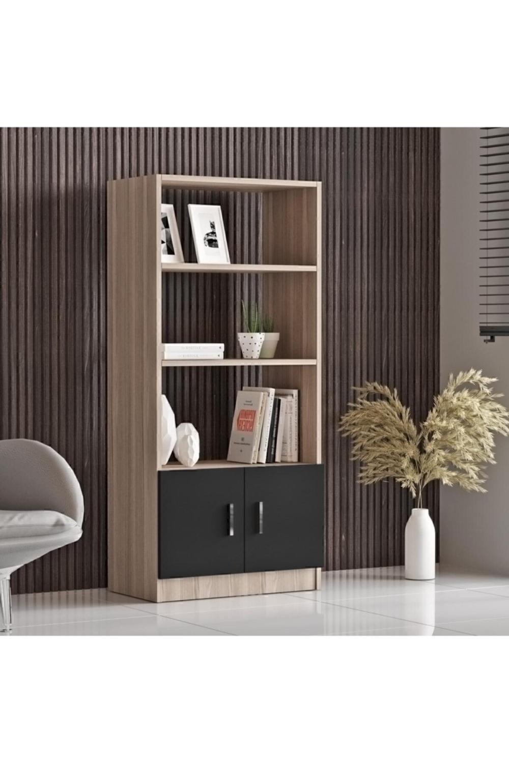 Bega D Bureau Bibliothèque À étagères Avec portes 3 Couleur Chêne-Noir BEG4-OB