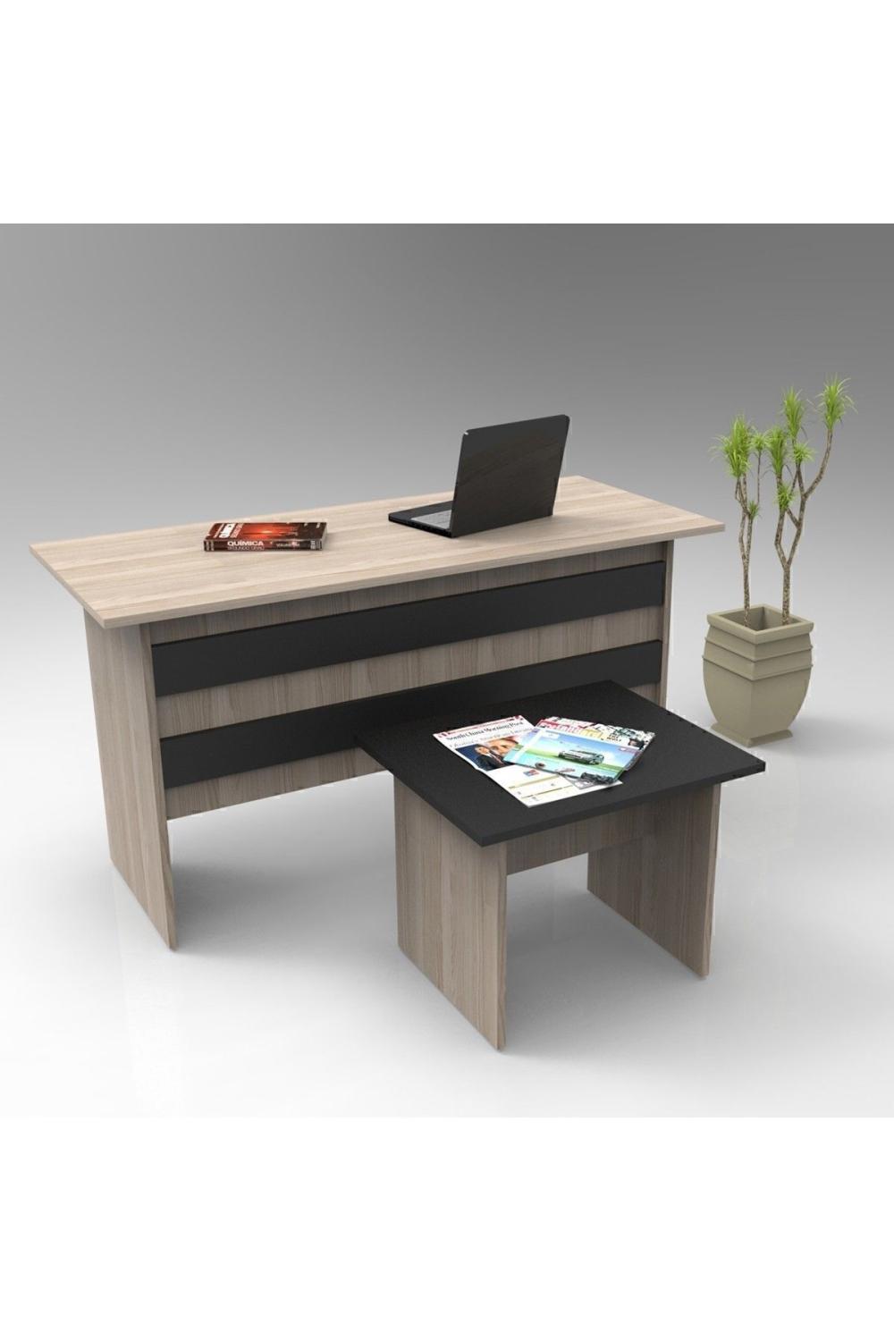 Bega AB Bureau Table Table basse 2'li Bureau Bureau Table Ensemble 3 Couleur Chêne-Noir BEG8-OB
