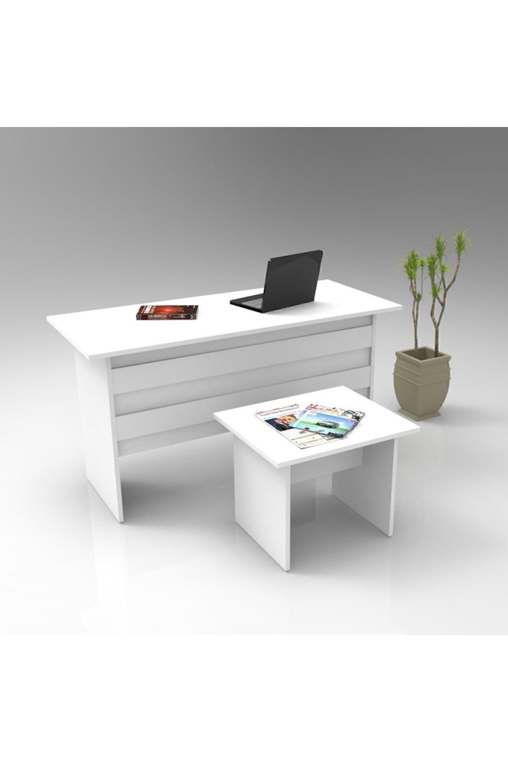 Ensemble Bureau Bega 2 Pièces (Bureau + Table d’Appoint) – Blanc BEG8-W