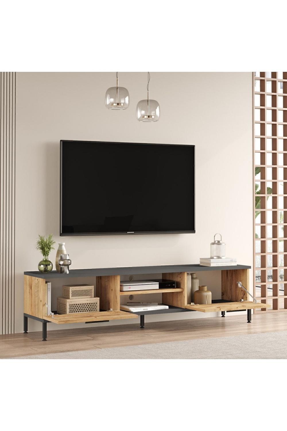Meuble TV Best 140 cm avec Pieds Métalliques – Pin Atlantique & Anthracite BES1-AA
