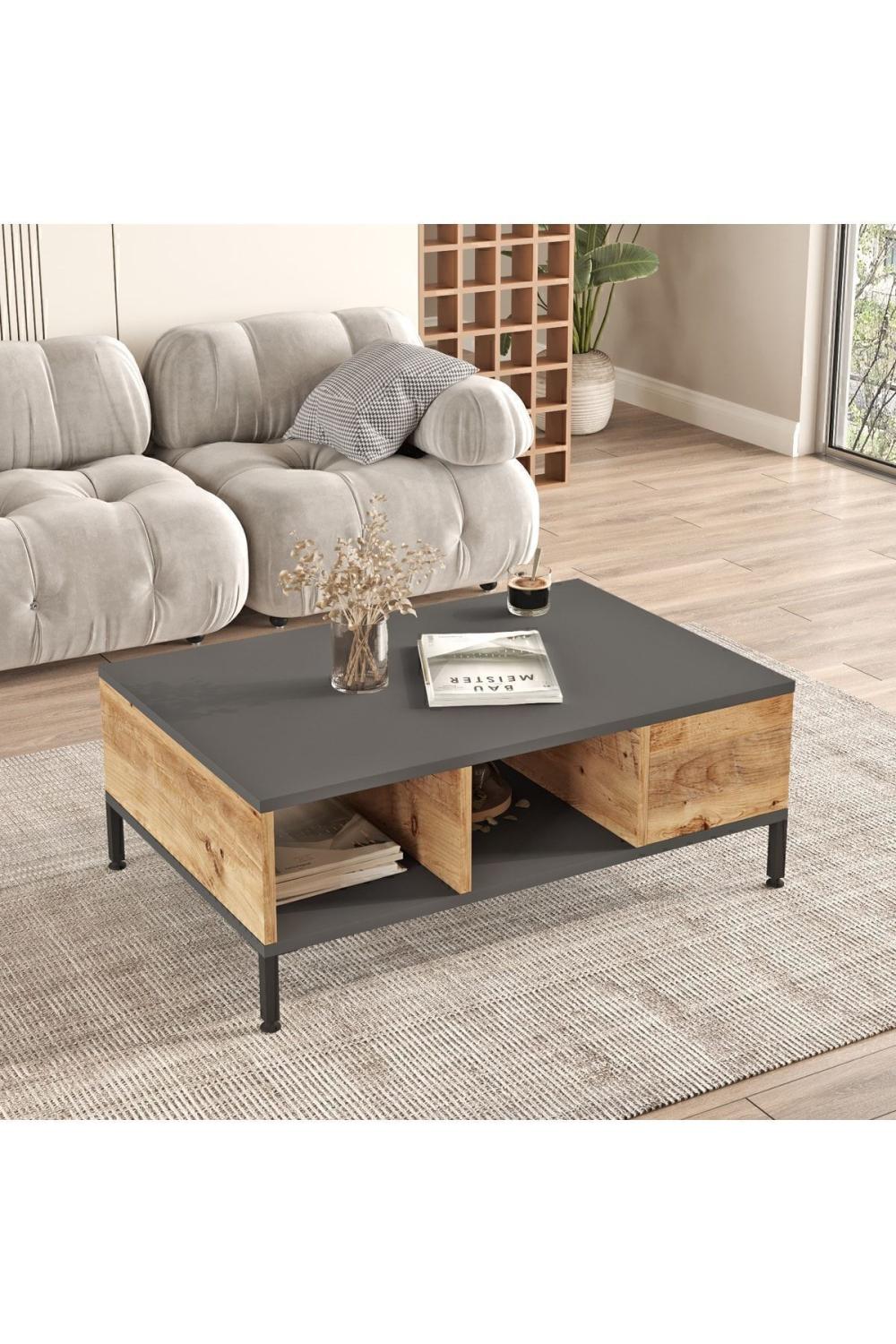 Table Basse Best 60×90 cm avec Pieds Métalliques – Pin BES2-AA