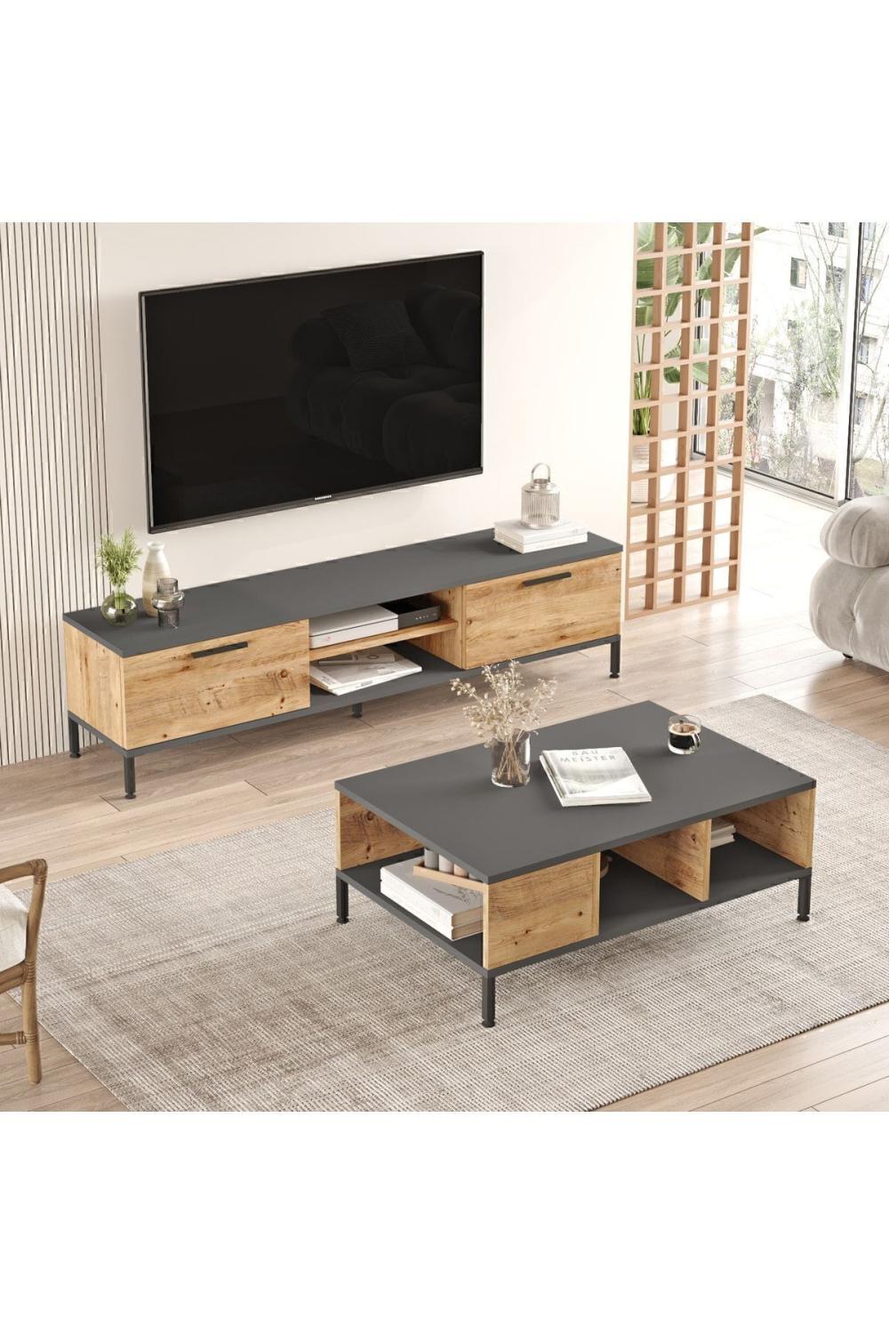 Ensemble Salon Best 2 Pièces (Meuble TV + Table Basse) avec Pieds Métalliques – Pin BES5-AA