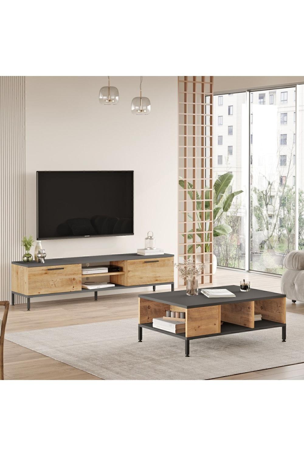 Ensemble Salon Best 2 Pièces (Meuble TV + Table Basse) avec Pieds Métalliques – Pin BES5-AA