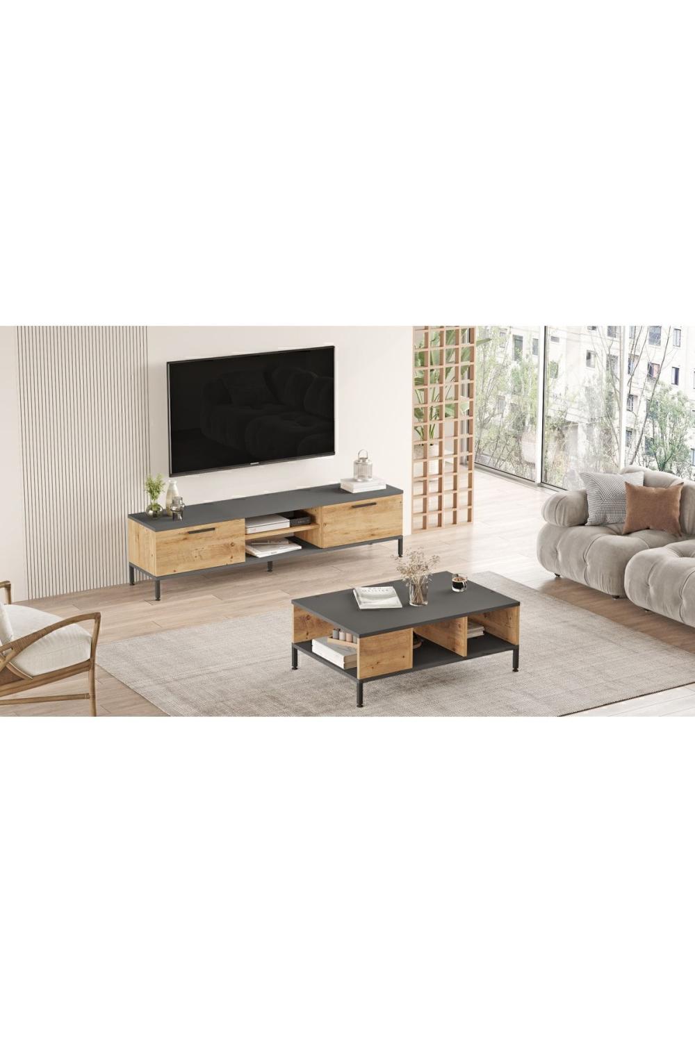 Ensemble Salon Best 2 Pièces (Meuble TV + Table Basse) avec Pieds Métalliques – Pin BES5-AA