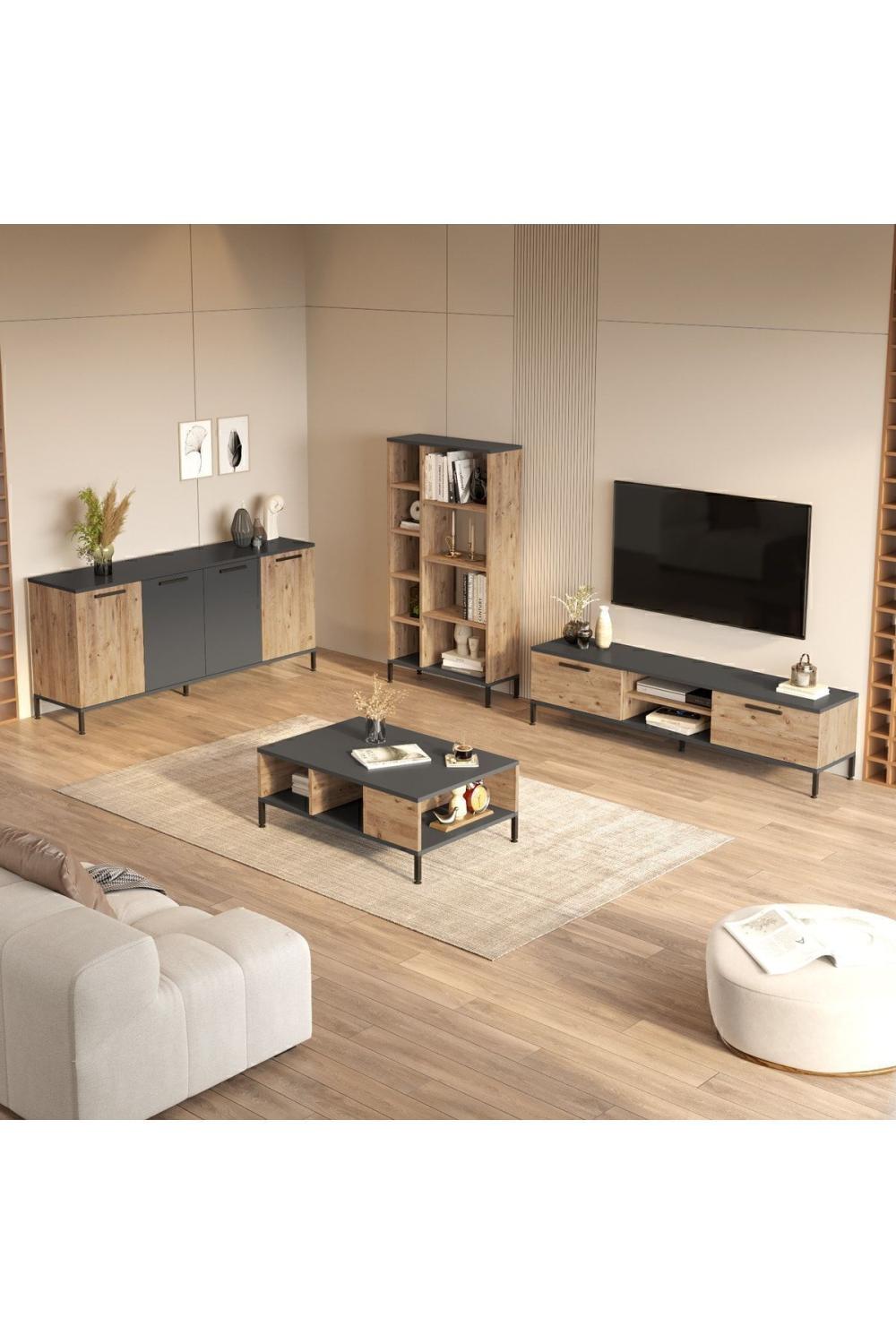 Best Meuble TV 4'lü Ensemble Table basse Konsol Bibliothèque Pin BES6-AA