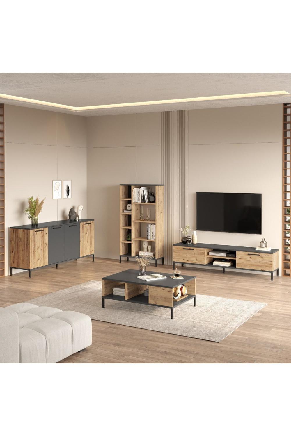 Best Meuble TV 4'lü Ensemble Table basse Konsol Bibliothèque Pin BES6-AA