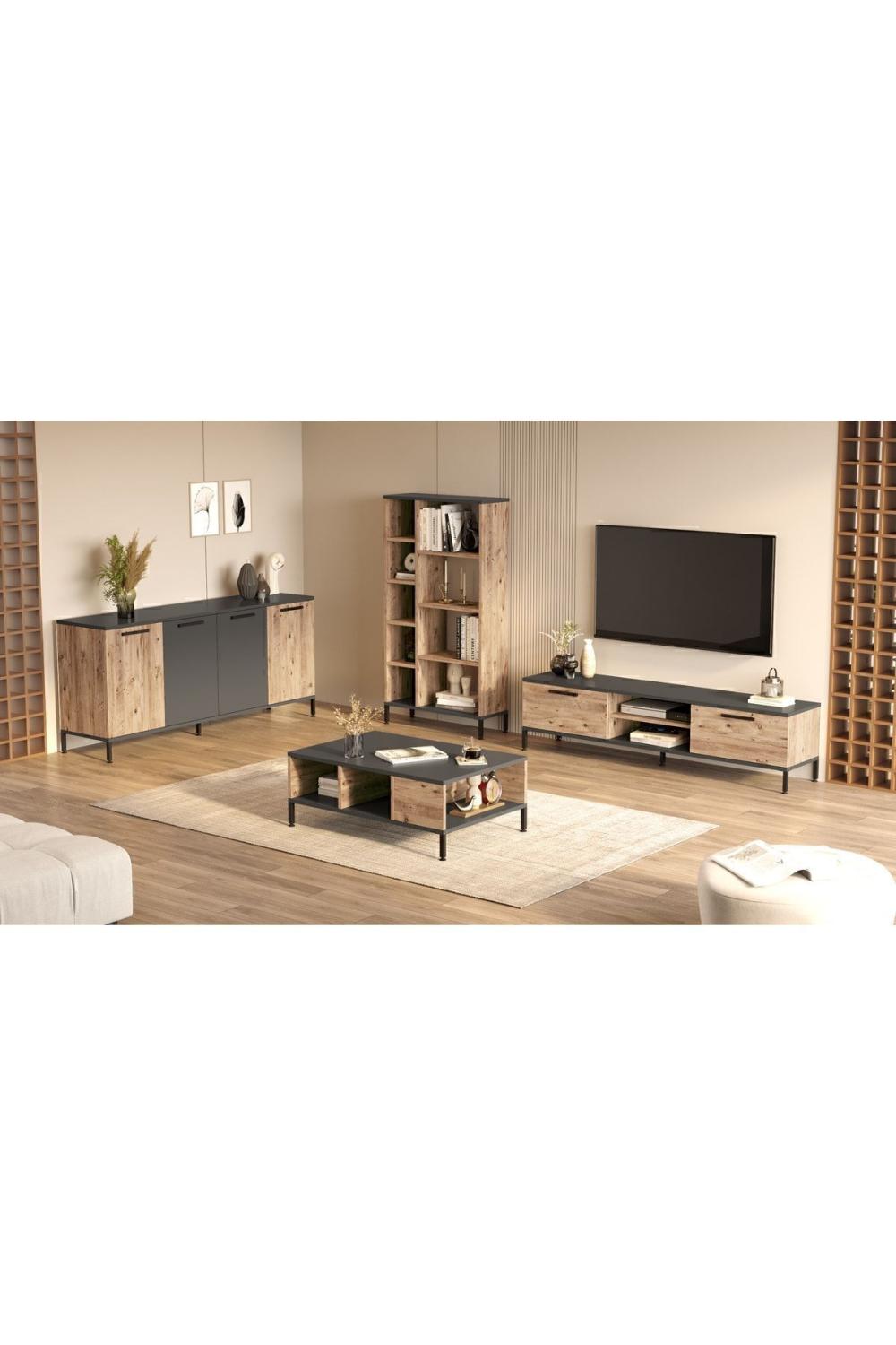 Best Meuble TV 4'lü Ensemble Table basse Konsol Bibliothèque Pin BES6-AA