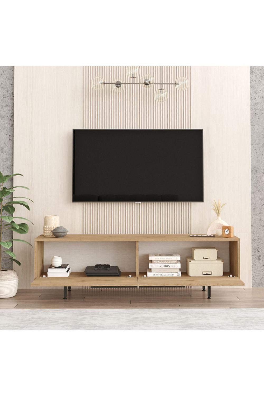 Meuble TV Bohem 160 cm avec Pieds Métalliques – Finition Panier (Aspect Jute) BOH1-S