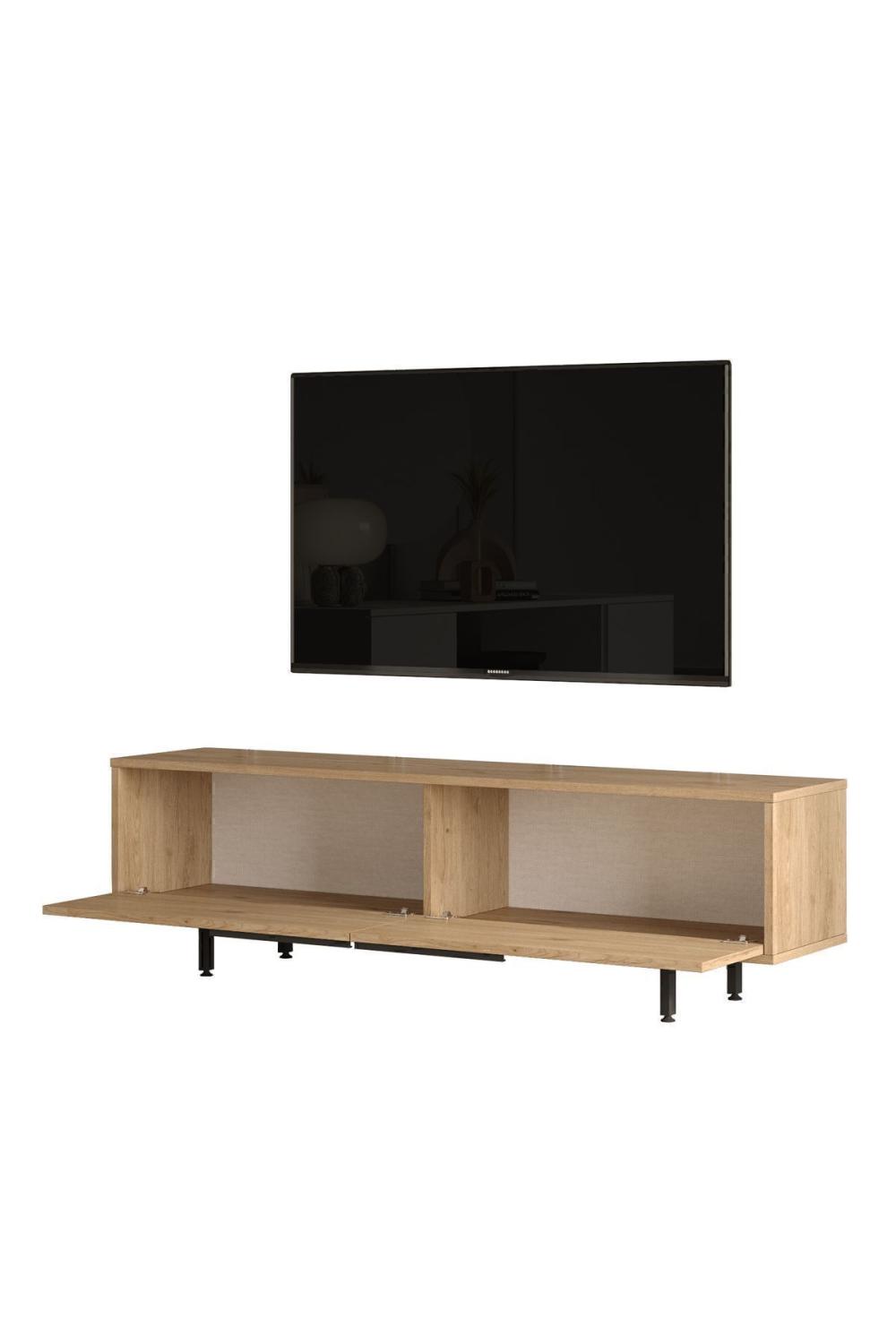 Meuble TV Bohem 160 cm avec Pieds Métalliques – Finition Panier (Aspect Jute) BOH1-S