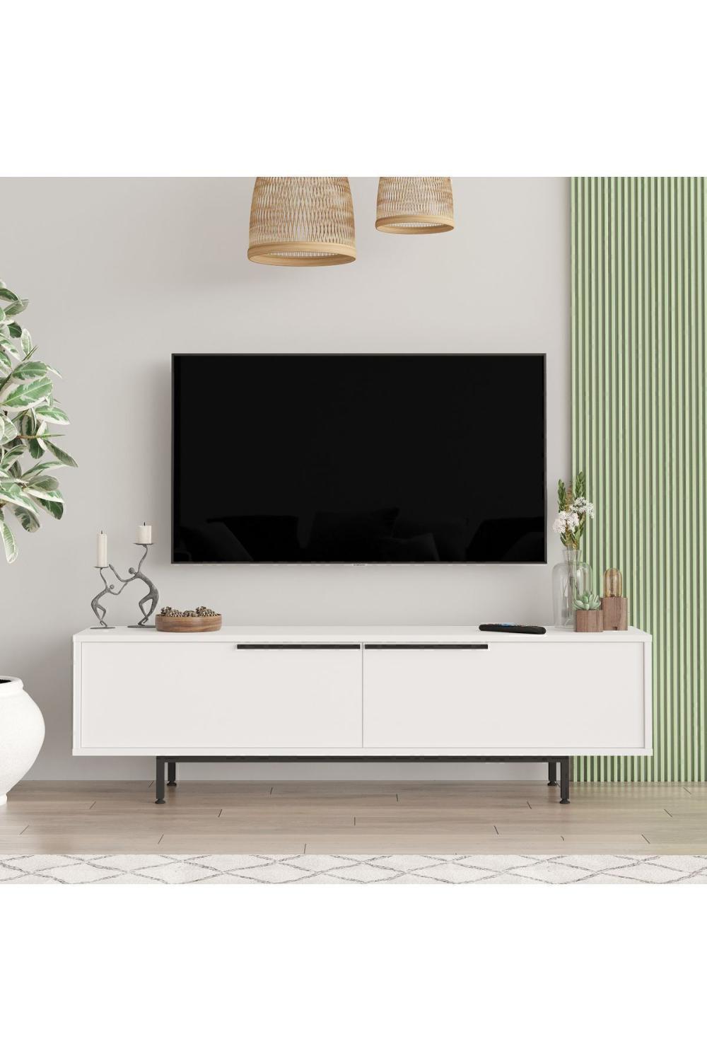 Meuble TV Bohem 160 cm avec Pieds Métalliques – Blanc BOH1-W