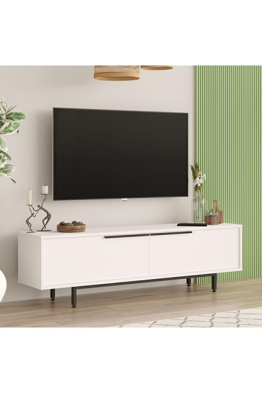 Meuble TV Bohem 160 cm avec Pieds Métalliques – Blanc BOH1-W