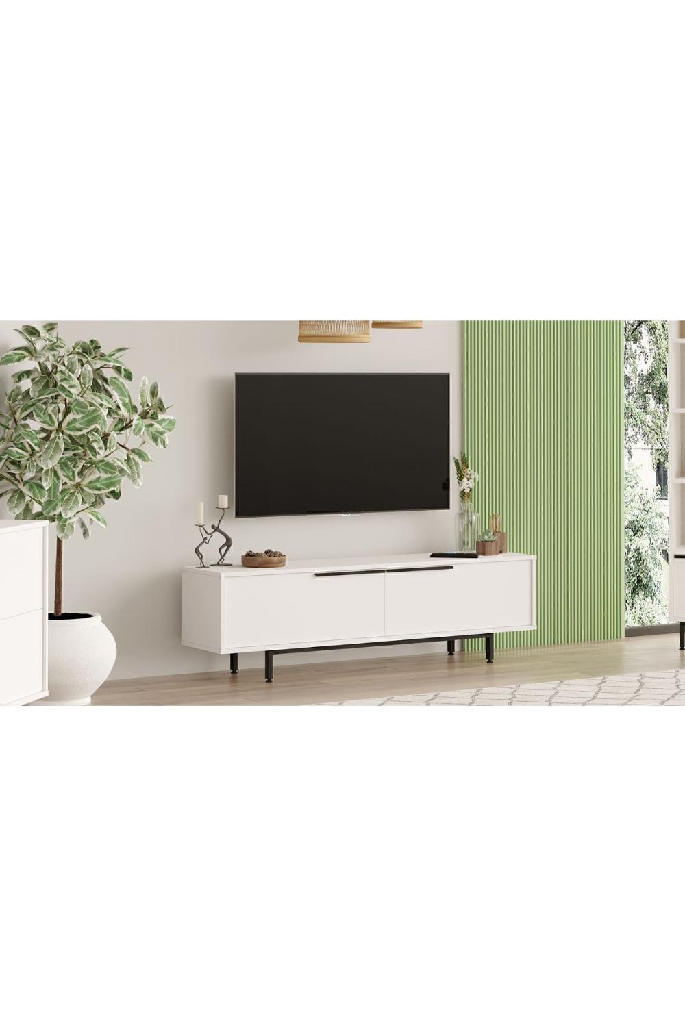 Meuble TV Bohem 160 cm avec Pieds Métalliques – Blanc BOH1-W