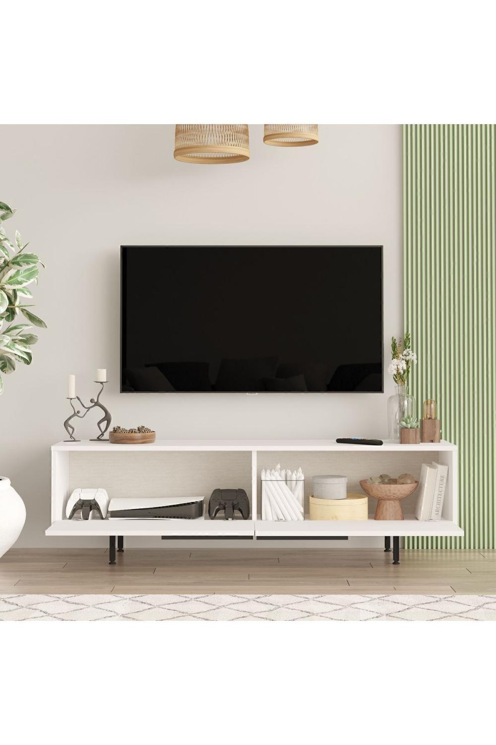 Meuble TV Bohem 160 cm avec Pieds Métalliques – Blanc BOH1-W