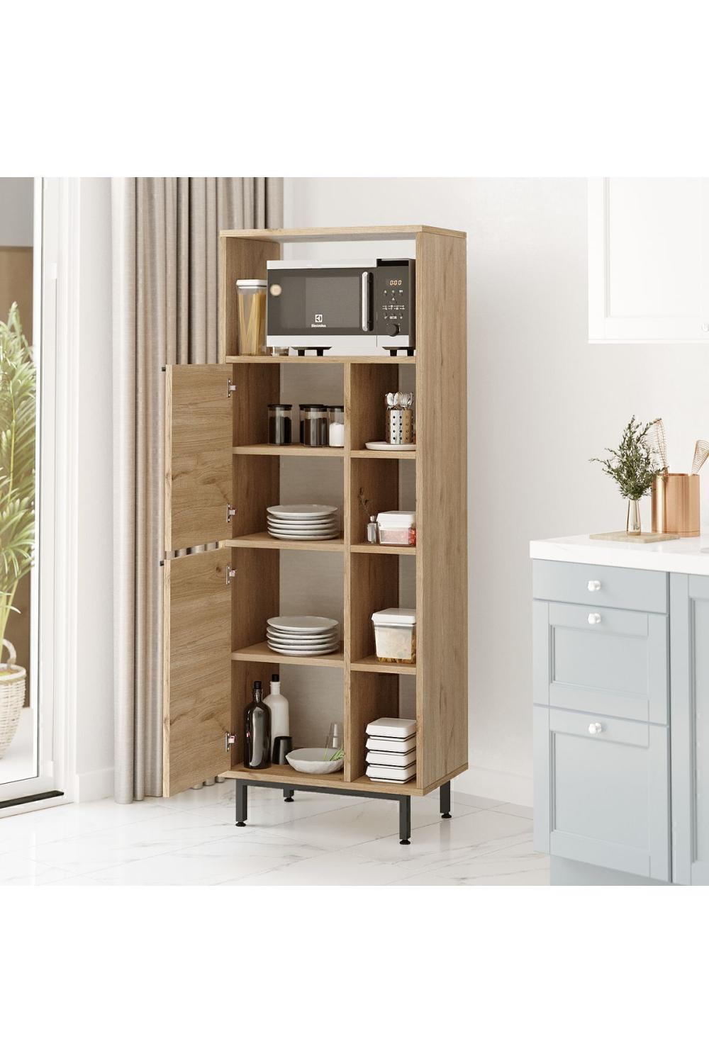 Bohem Kitchen Storage Cabinet with Microwave Unit, 2 Doors & Shelving, Metal Legs – Basket Finish (Jute Pattern) BOH10A-S