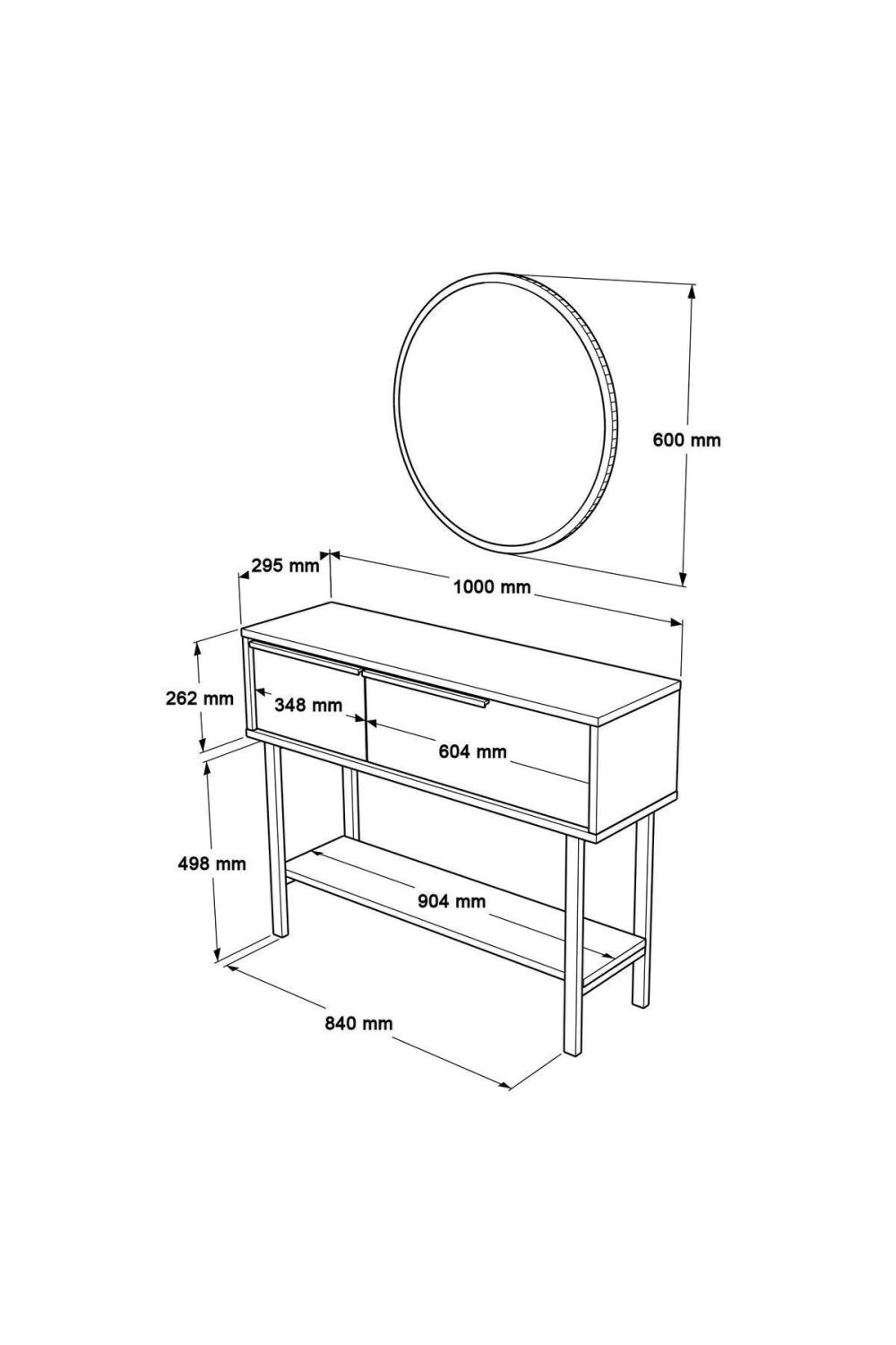 Console Bohem 100 cm avec Miroir et Rangement, Pieds Métalliques – Finition Panier (Aspect Jute) BOH12-S