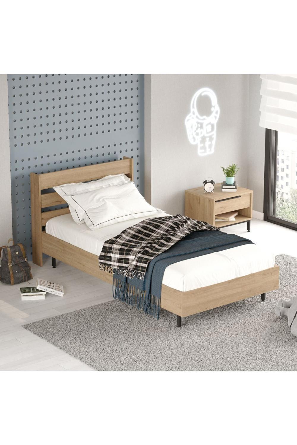 Lit Bohem 160×200 cm avec Pieds Métalliques – Finition Panier (Aspect Jute) BOH13-S