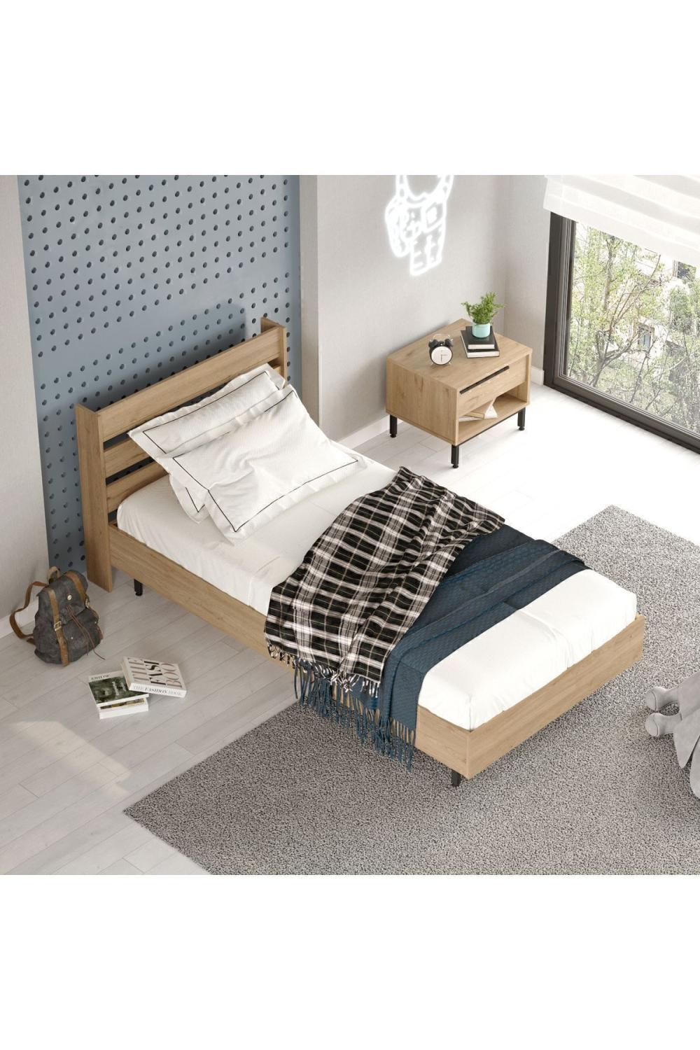 Lit Bohem 160×200 cm avec Pieds Métalliques – Finition Panier (Aspect Jute) BOH13-S
