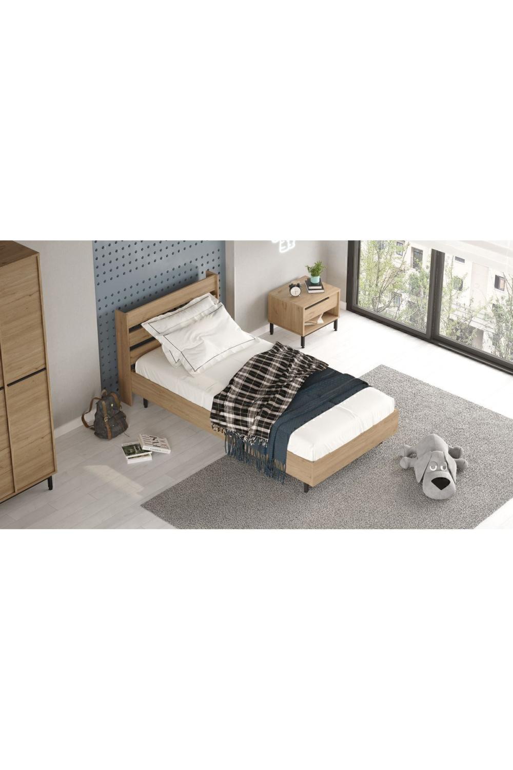 Lit Bohem 160×200 cm avec Pieds Métalliques – Finition Panier (Aspect Jute) BOH13-S