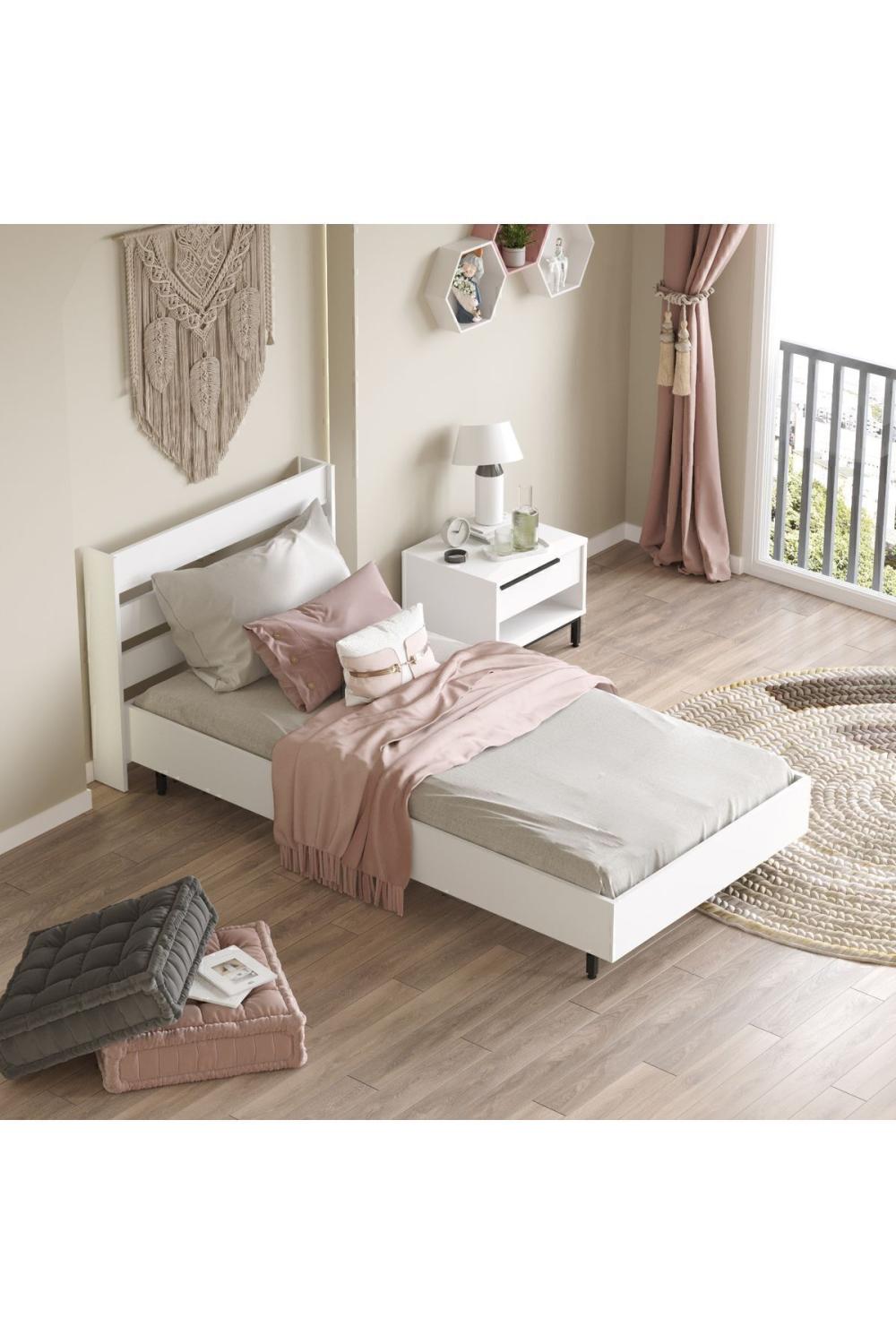 Lit Simple Bohem 100×200 cm avec Pieds Métalliques – Blanc BOH13-W