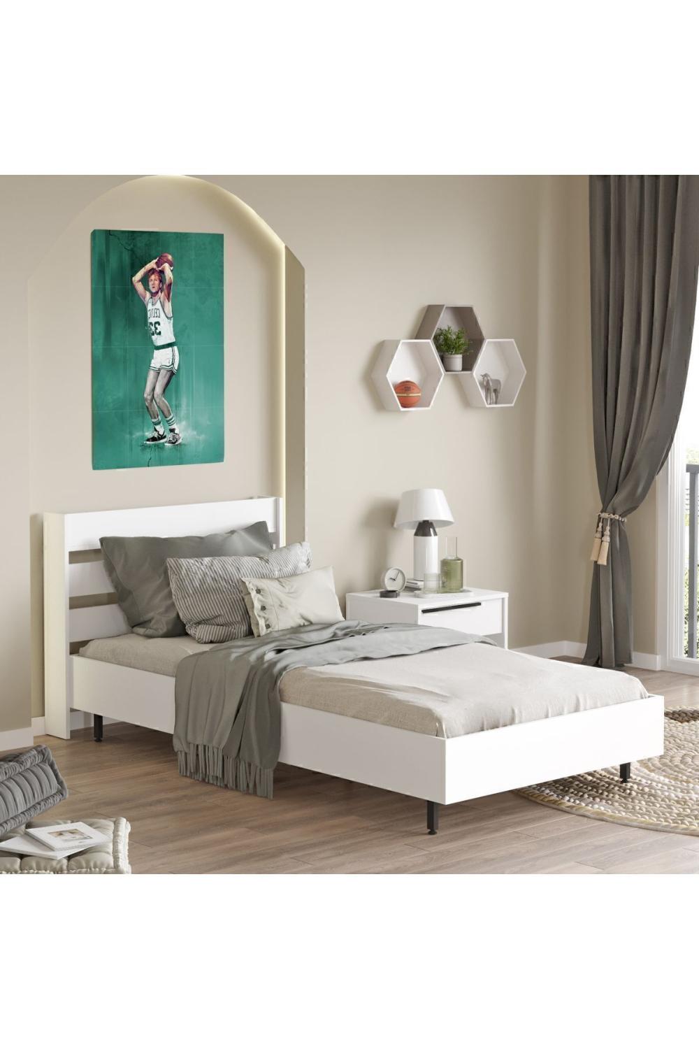 Lit Simple Bohem 100×200 cm avec Pieds Métalliques – Blanc BOH13-W