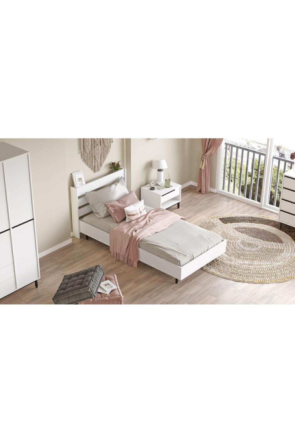 Lit Simple Bohem 100×200 cm avec Pieds Métalliques – Blanc BOH13-W