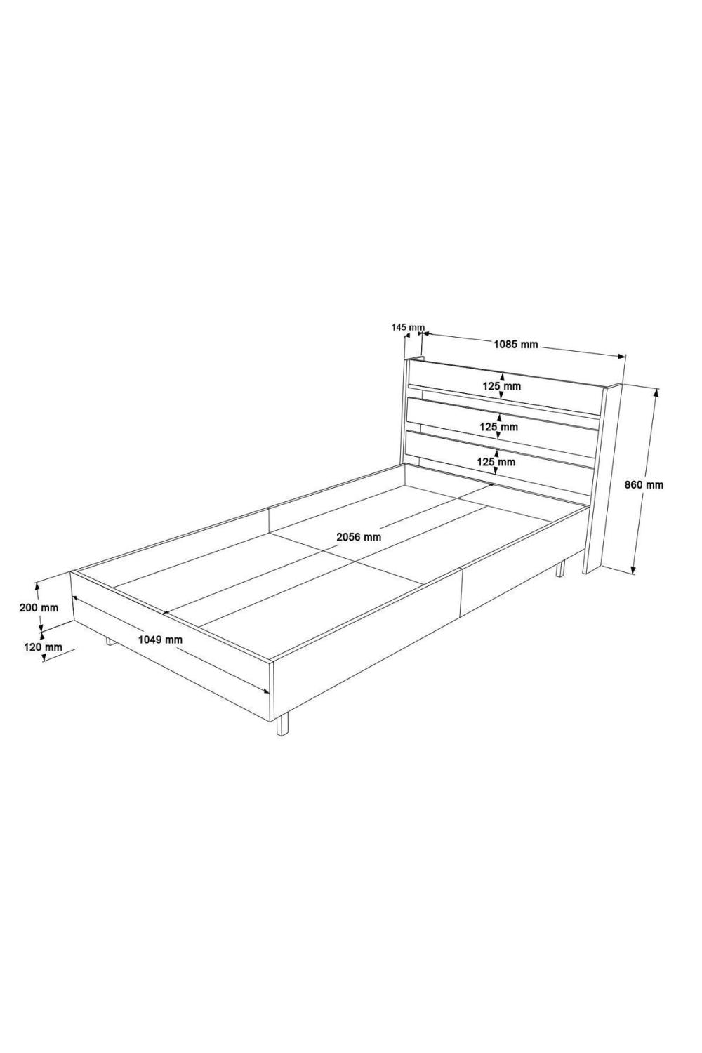 Lit Simple Bohem 100×200 cm avec Pieds Métalliques – Blanc BOH13-W
