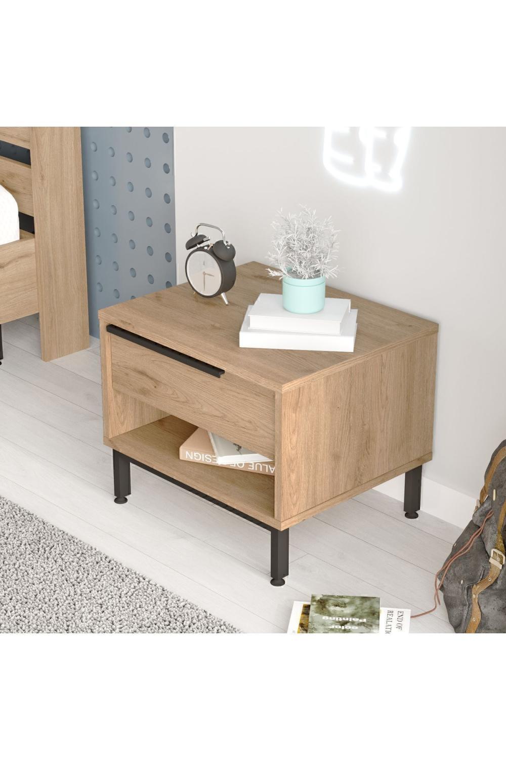 Table de Chevet Bohem avec Tiroir, Pieds Métalliques – Finition Panier (Aspect Jute) BOH14-S