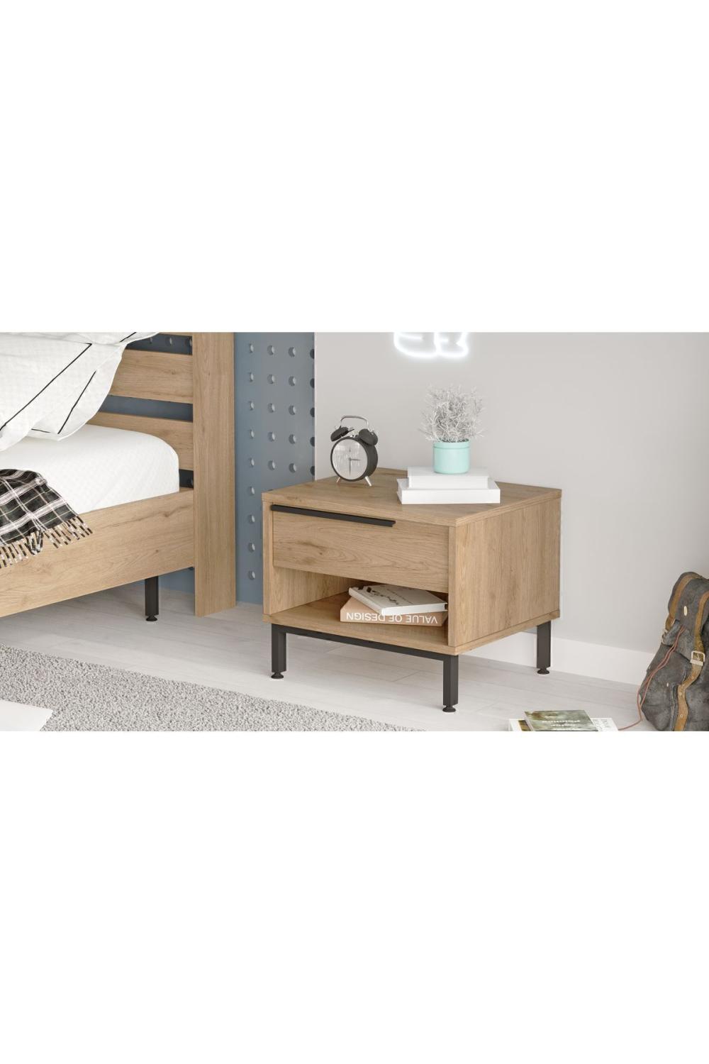 Table de Chevet Bohem avec Tiroir, Pieds Métalliques – Finition Panier (Aspect Jute) BOH14-S