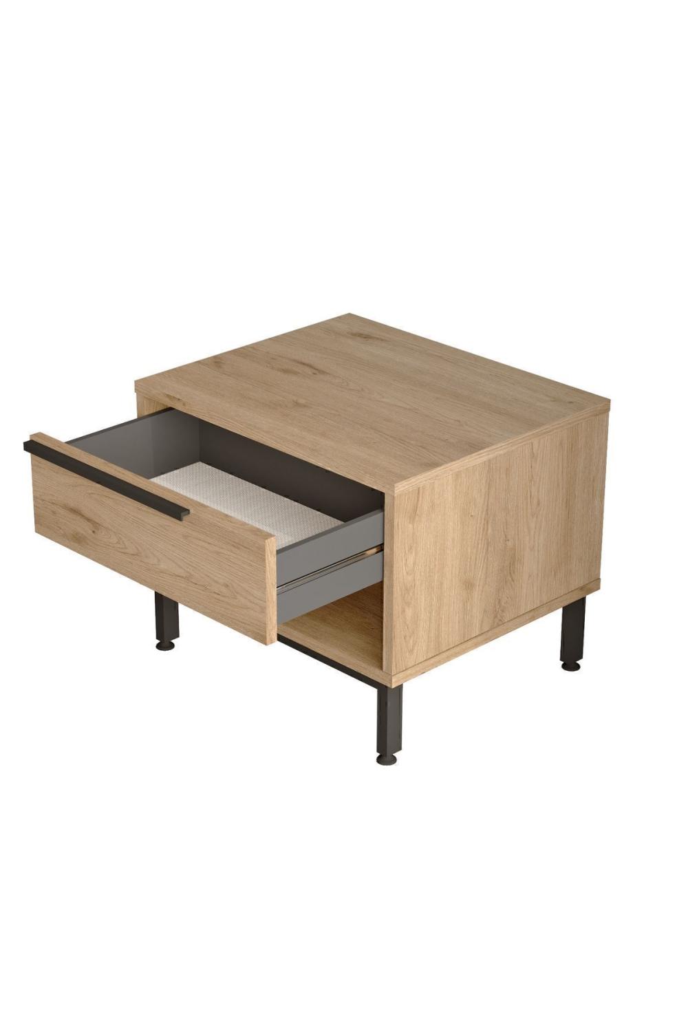 Table de Chevet Bohem avec Tiroir, Pieds Métalliques – Finition Panier (Aspect Jute) BOH14-S