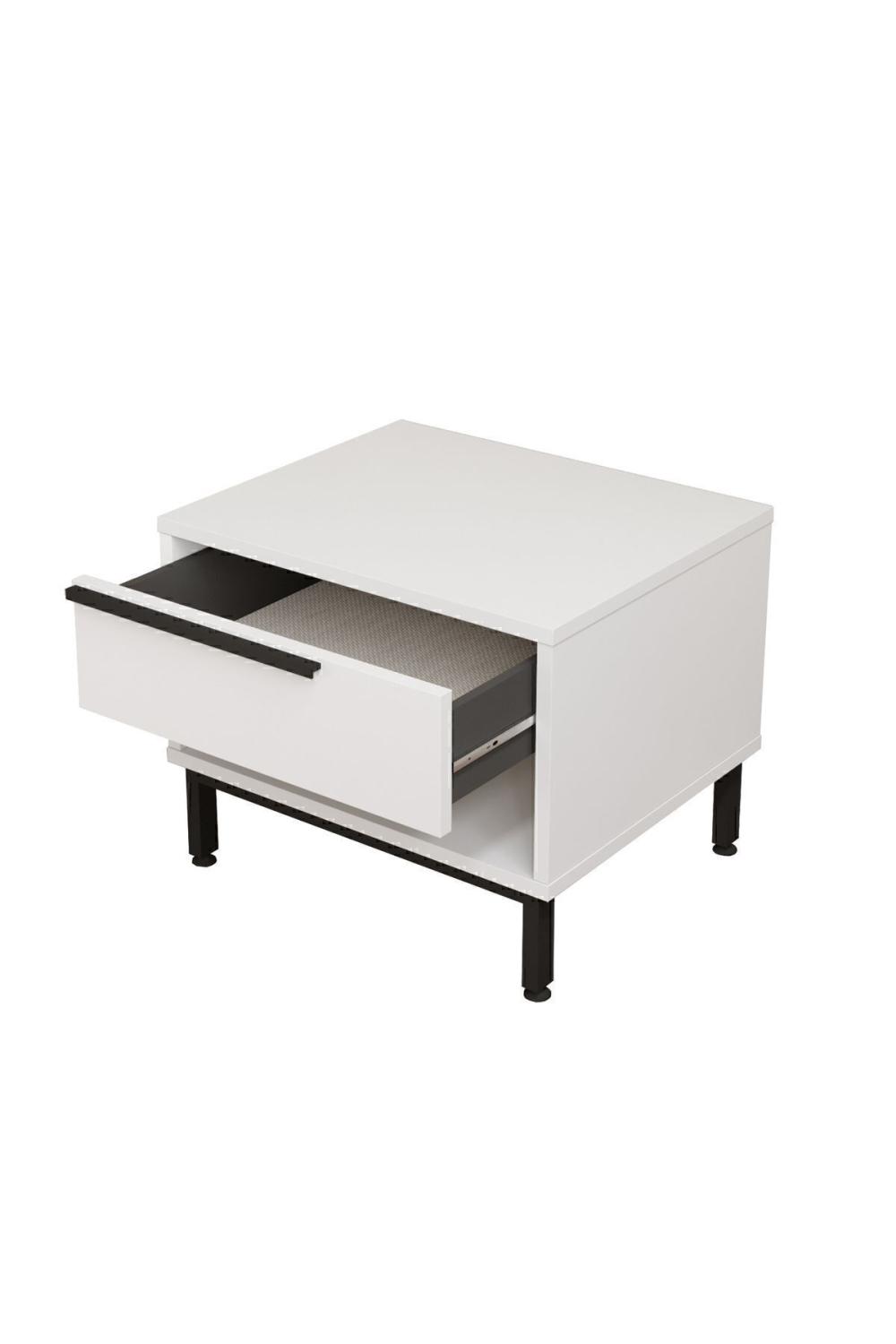 Table de Chevet Bohem avec Tiroir, Pieds Métalliques – Blanc BOH14-W