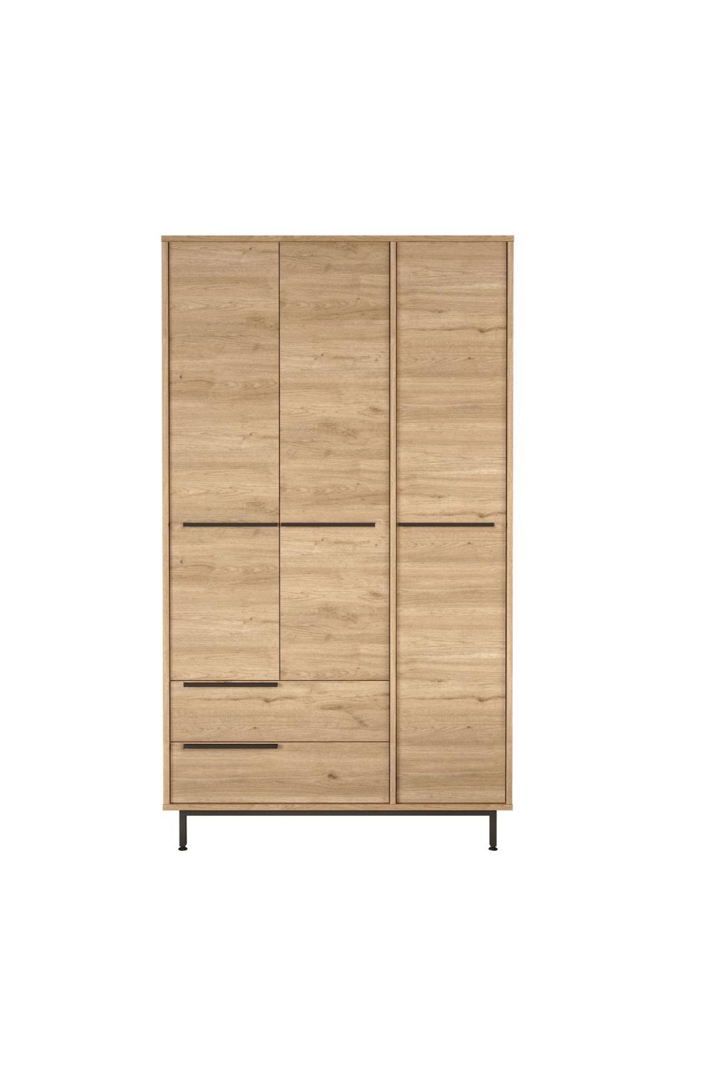 Armoire Bohem 3 Portes avec 2 Tiroirs, Pieds Métalliques – 196 cm Finition Panier (Aspect Jute) BOH15-S