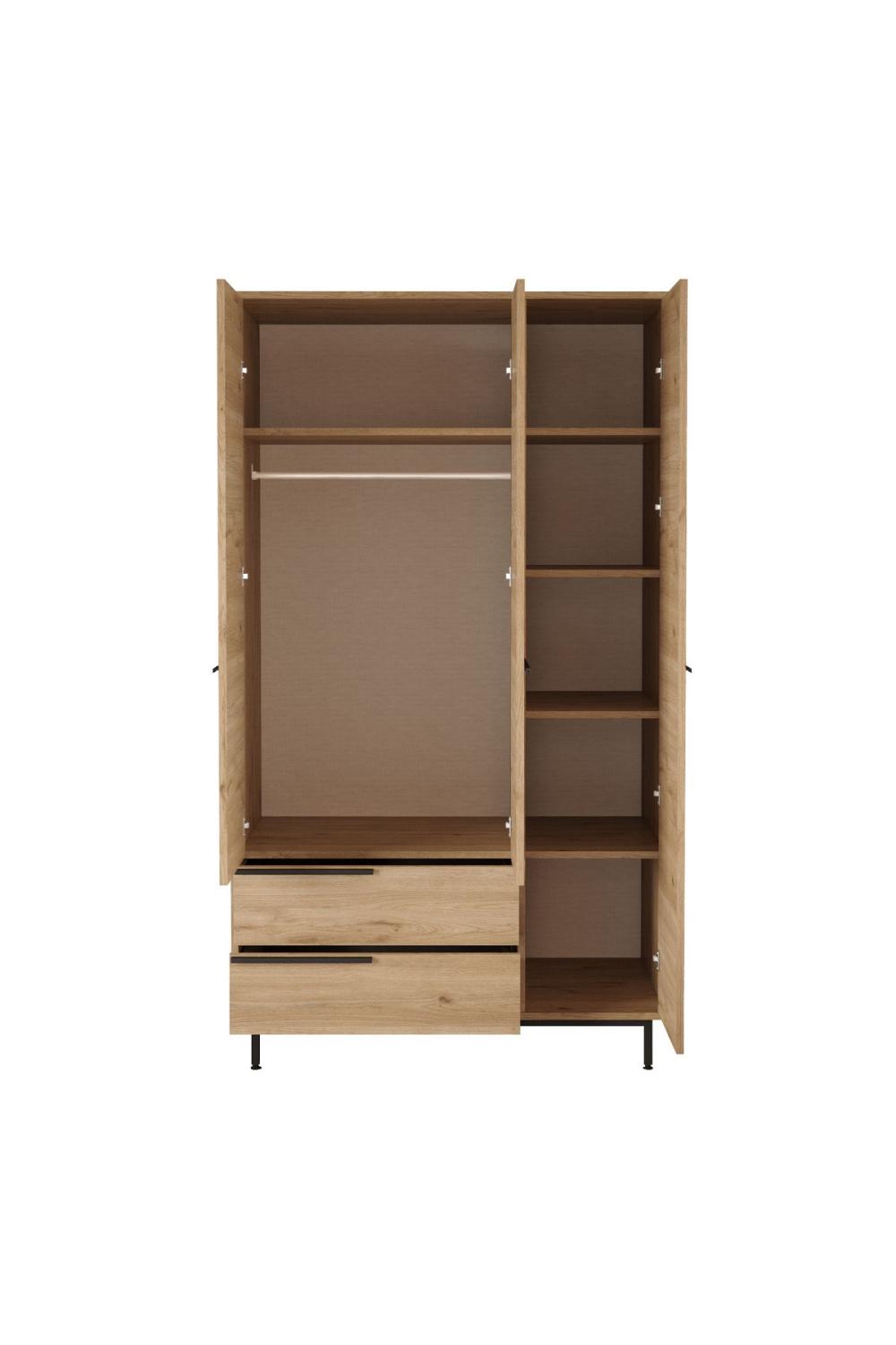 Armoire Bohem 3 Portes avec 2 Tiroirs, Pieds Métalliques – 196 cm Finition Panier (Aspect Jute) BOH15-S