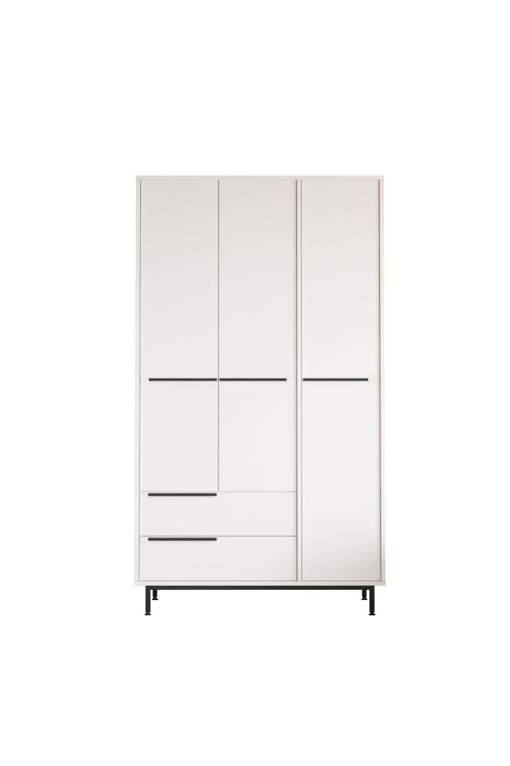 Armoire Bohem 3 Portes avec 2 Tiroirs, Pieds Métalliques – 196 cm Blanc BOH15-W
