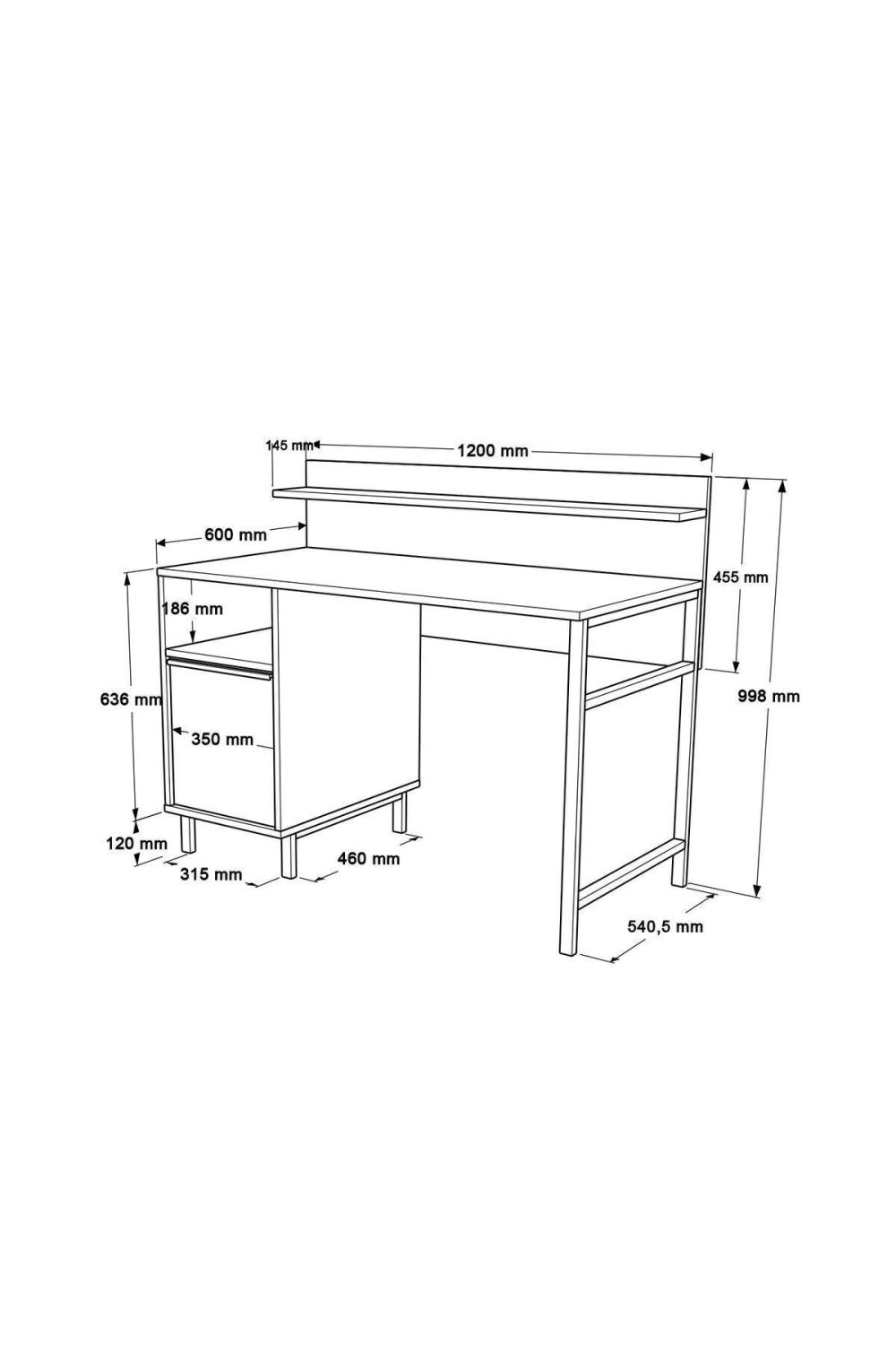 Bureau Bohem 60x120 cm avec Étagères et Armoire, Pieds Métalliques – Finition Panier (Aspect Jute) BOH16-S