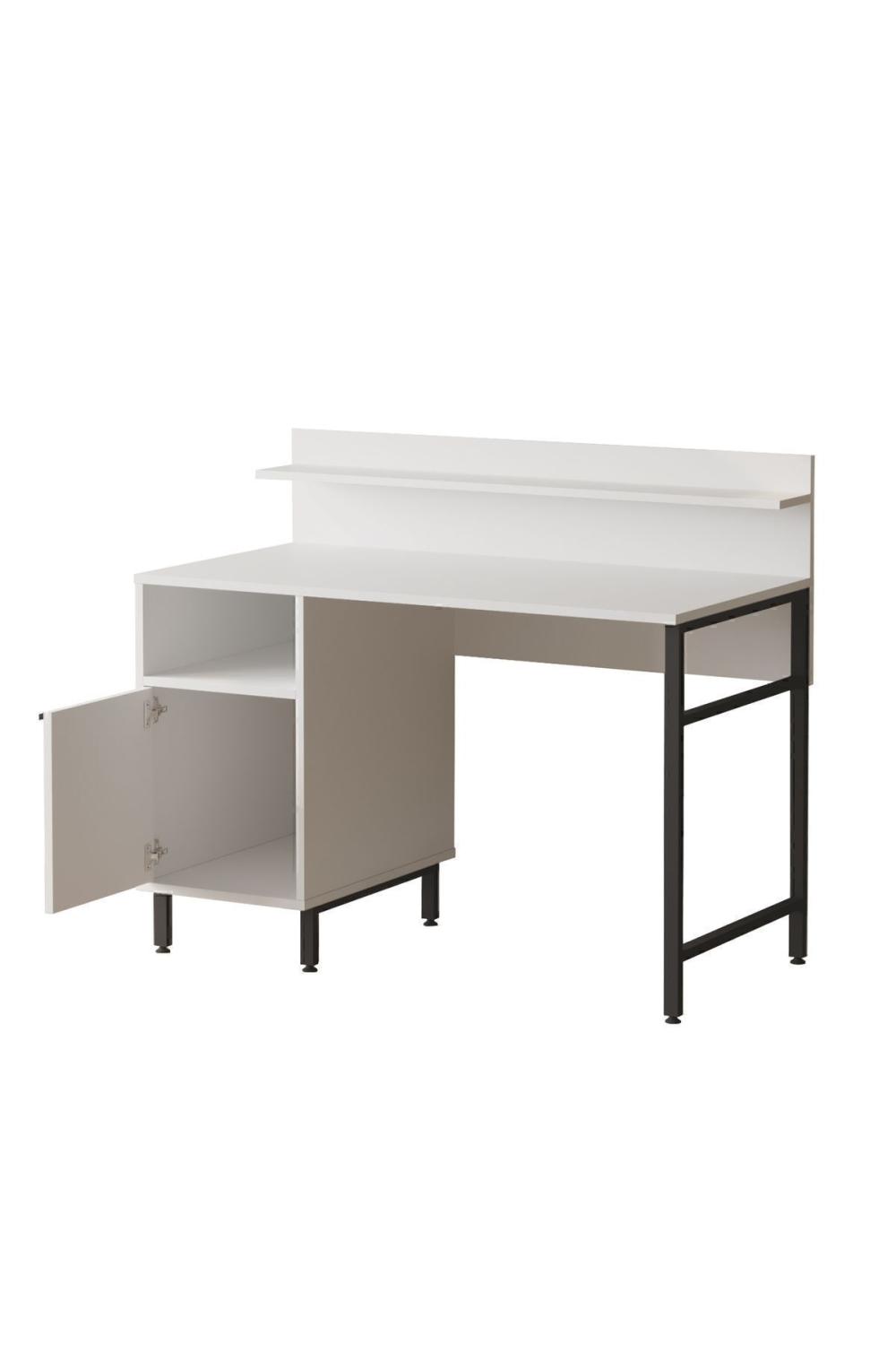 Bureau Bohem 60x120 cm avec Étagères et Armoire, Pieds Métalliques – Blanc BOH16-W