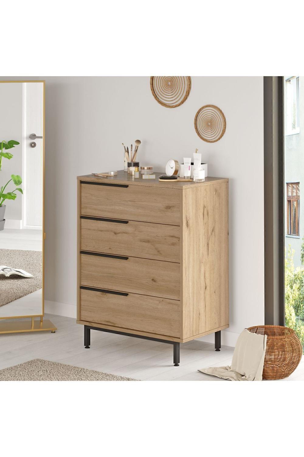 Commode Bohem 4 Tiroirs avec Pieds Métalliques – Finition Panier (Aspect Jute) BOH17-S
