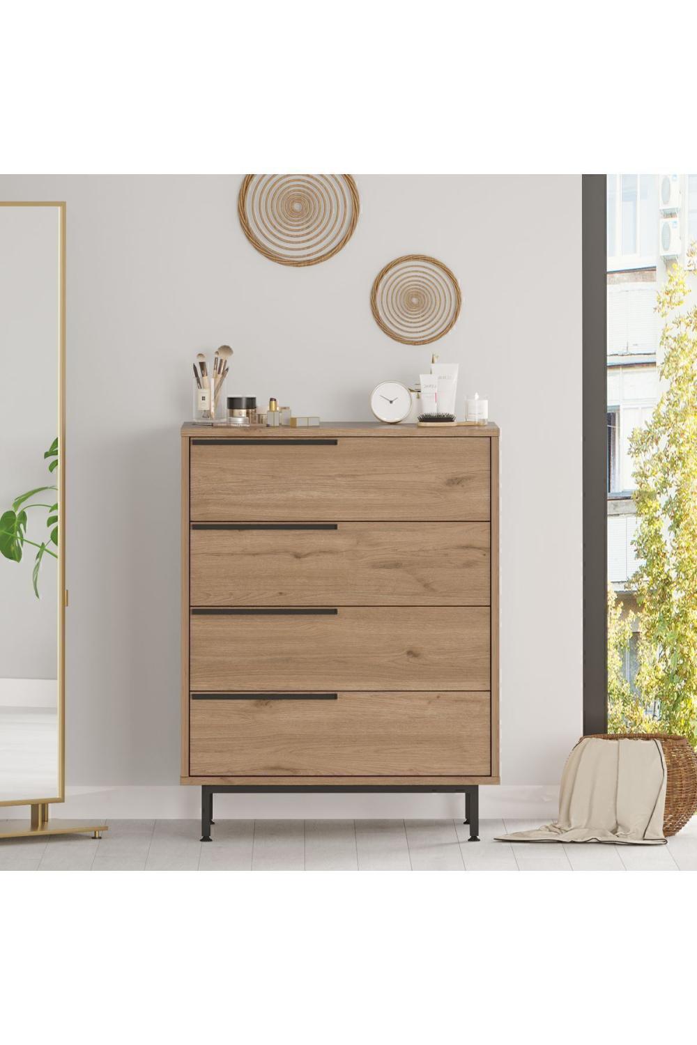 Commode Bohem 4 Tiroirs avec Pieds Métalliques – Finition Panier (Aspect Jute) BOH17-S
