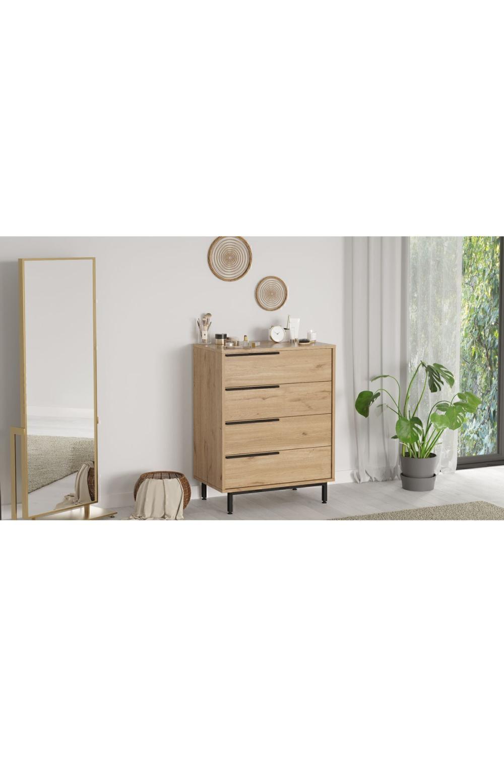 Commode Bohem 4 Tiroirs avec Pieds Métalliques – Finition Panier (Aspect Jute) BOH17-S