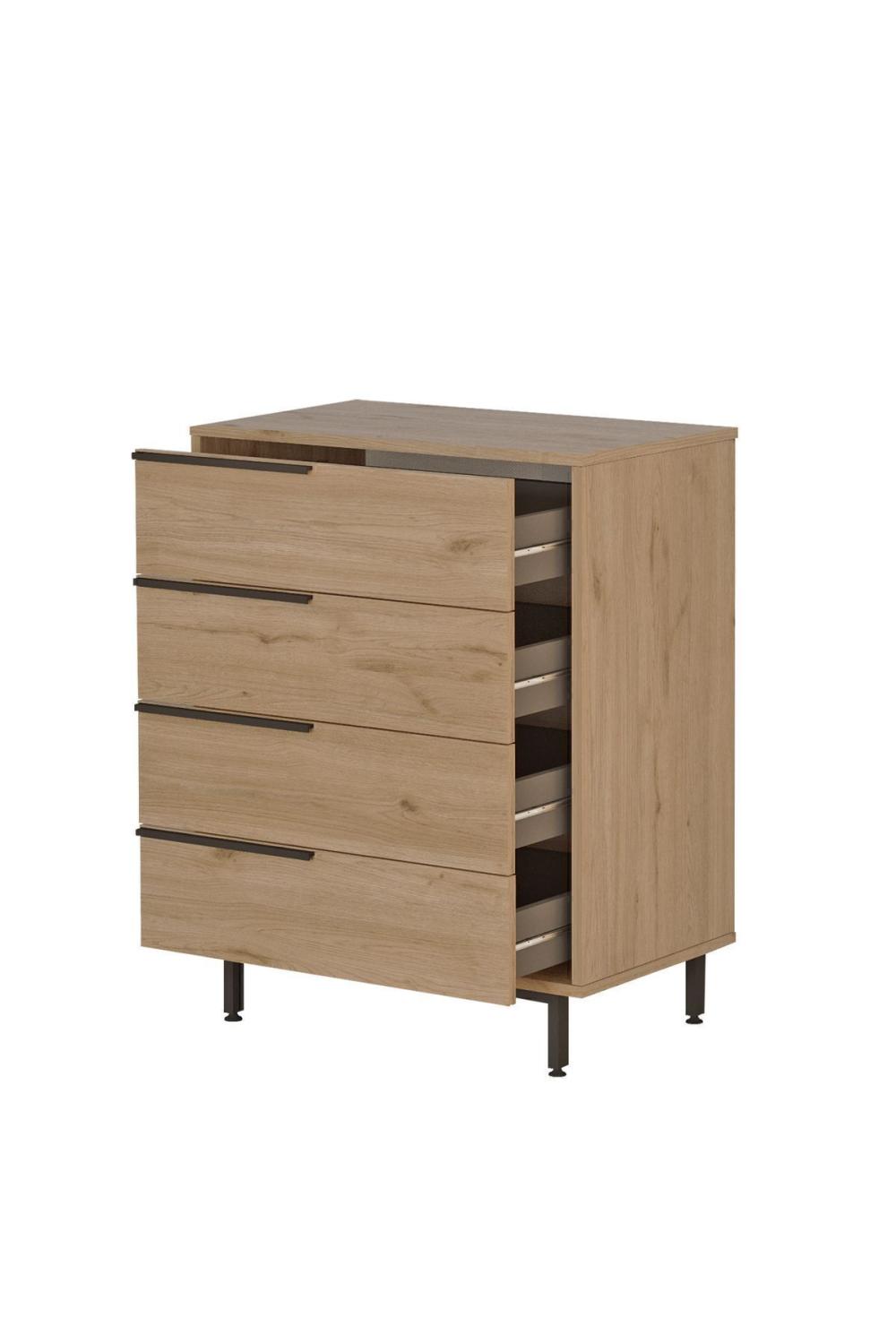 Commode Bohem 4 Tiroirs avec Pieds Métalliques – Finition Panier (Aspect Jute) BOH17-S