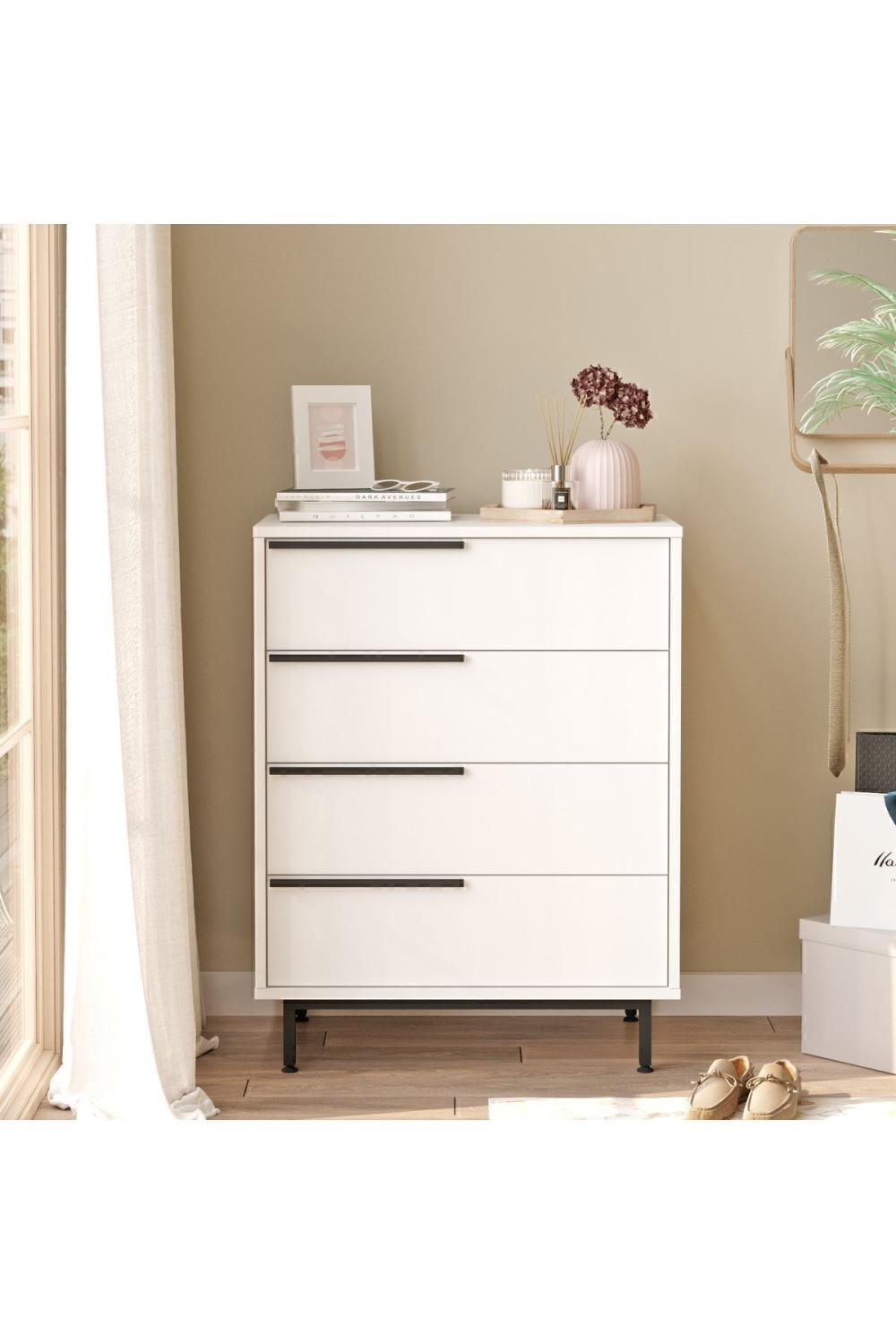 Commode Bohem 4 Tiroirs avec Pieds Métalliques – Blanc BOH17-W