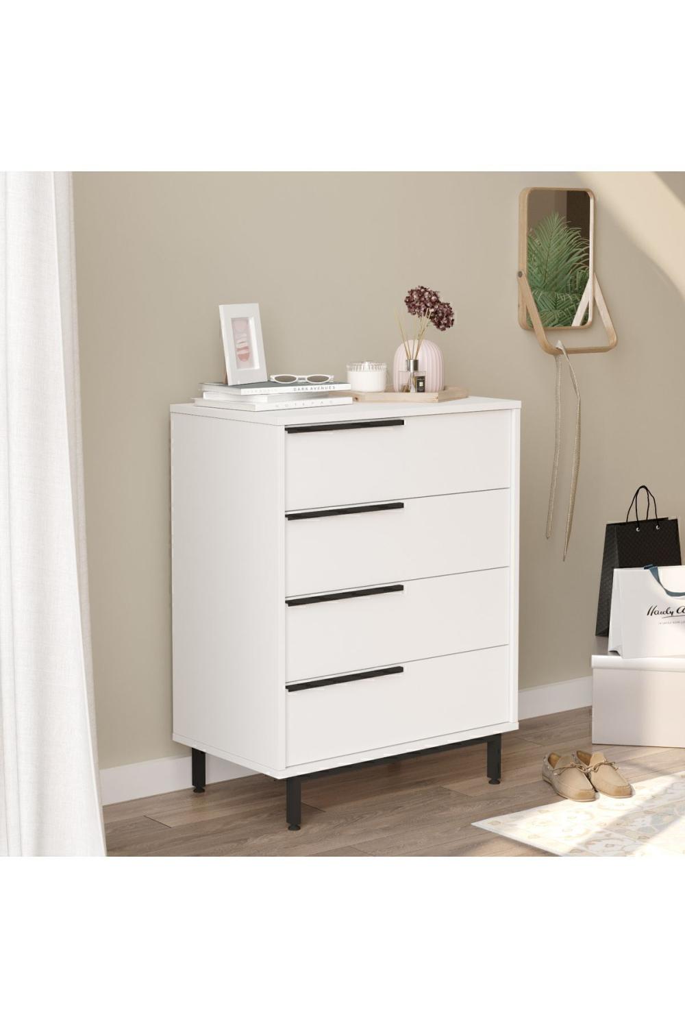 Commode Bohem 4 Tiroirs avec Pieds Métalliques – Blanc BOH17-W