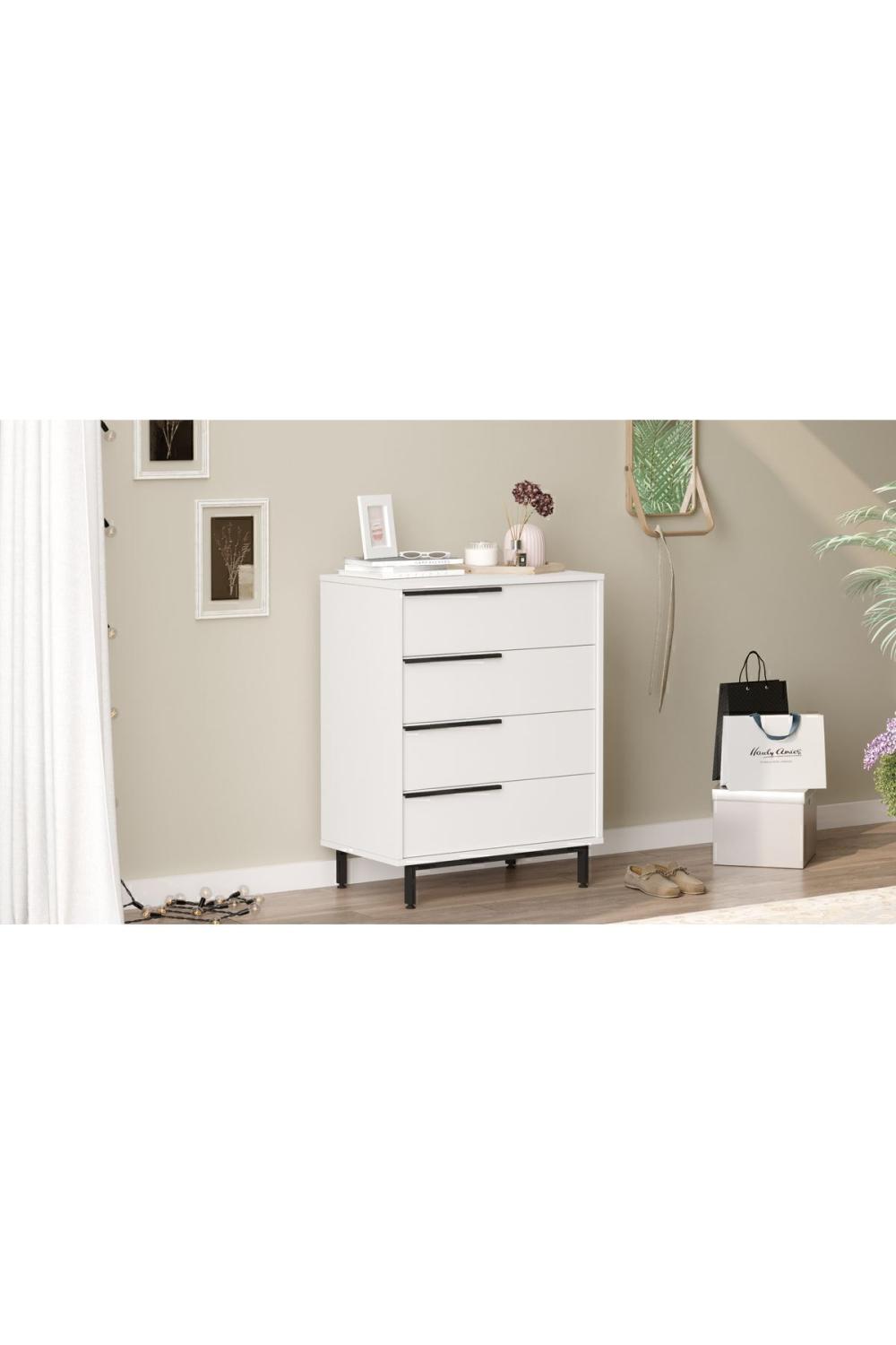 Commode Bohem 4 Tiroirs avec Pieds Métalliques – Blanc BOH17-W