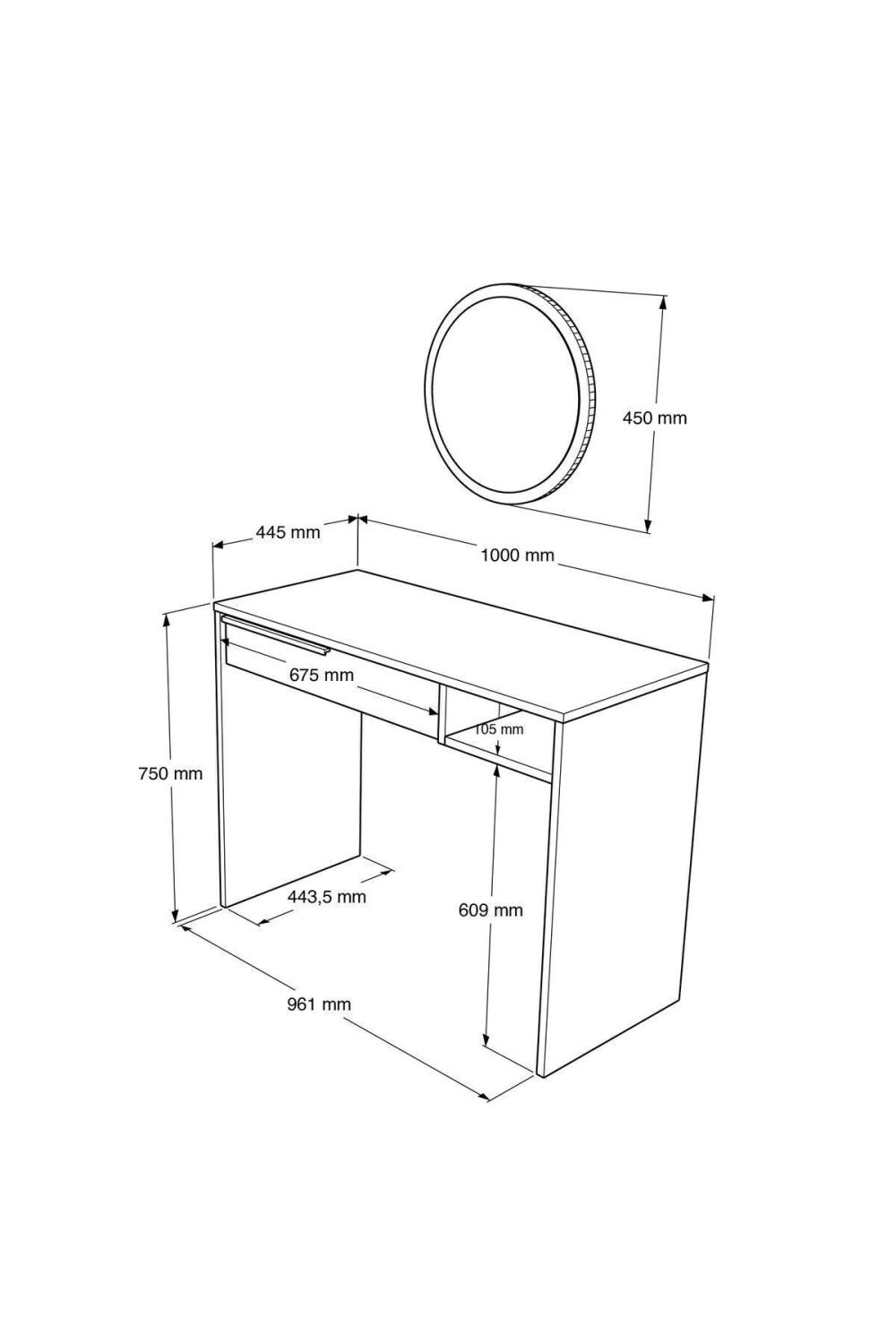 Bohème Maquillagej Table 100cm Avec miroir Avec tiroirs Panier BOH18-S