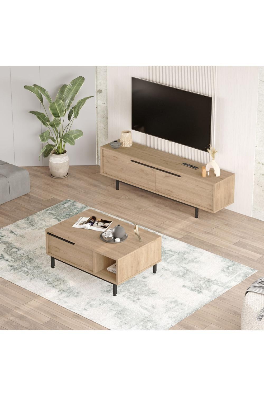 Bohème Meuble TV Table basse 2'Li Ensemble Panier BOH19-S