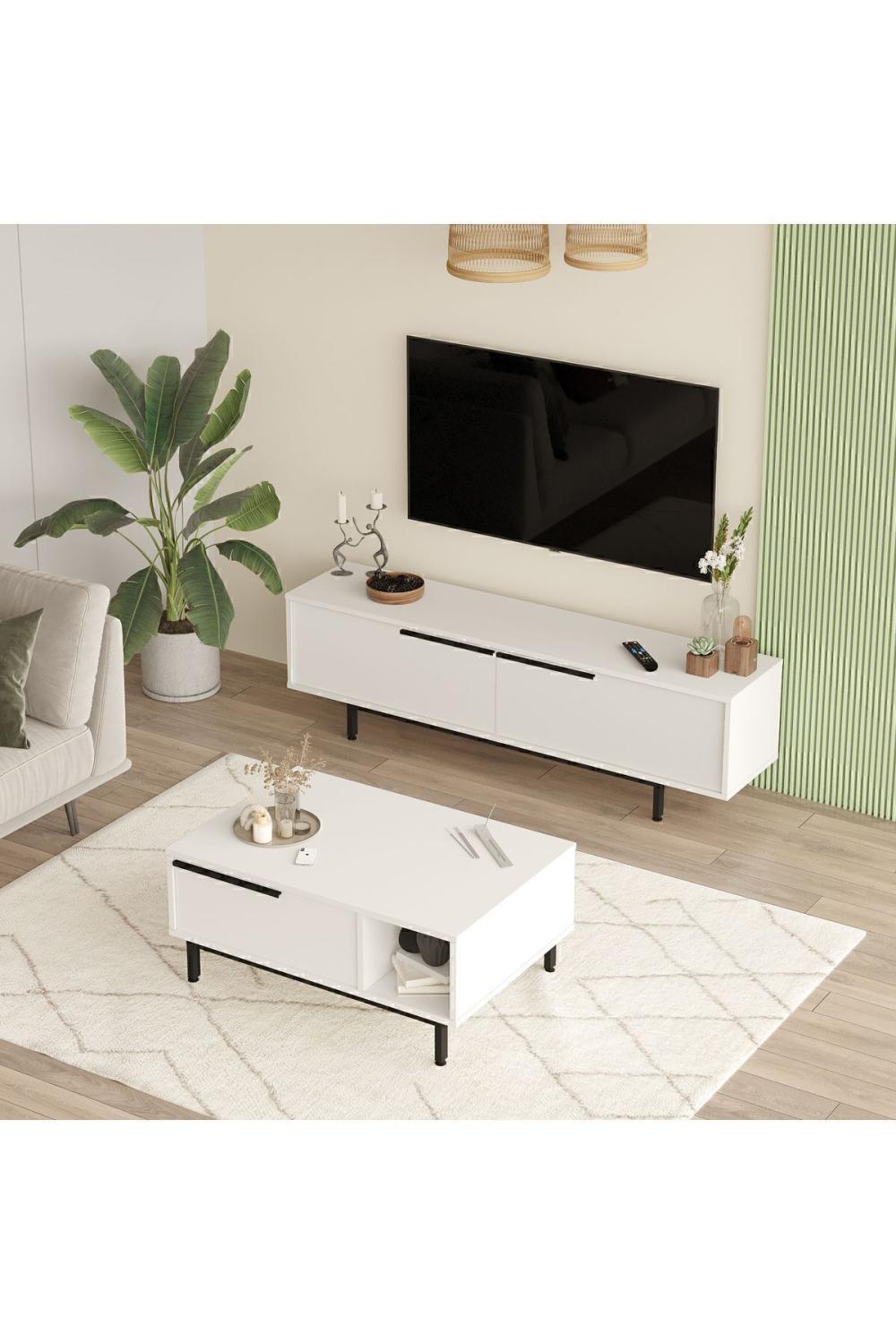 Bohème Meuble TV Table basse 2 Pieces Ensemble Blanc BOH19-W