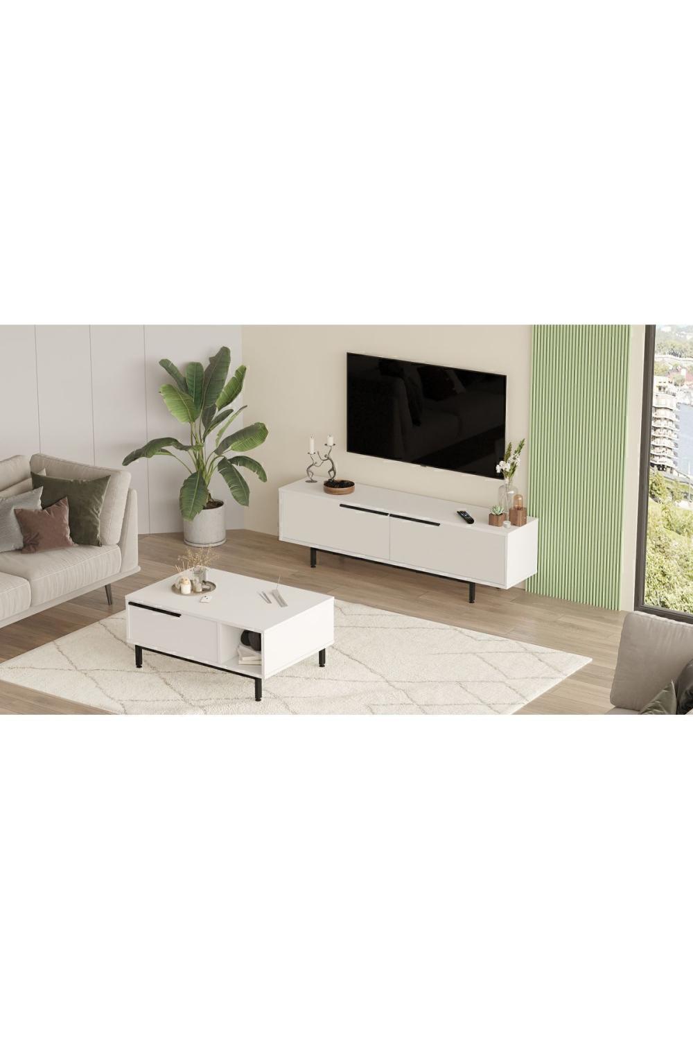 Bohème Meuble TV Table basse 2 Pieces Ensemble Blanc BOH19-W