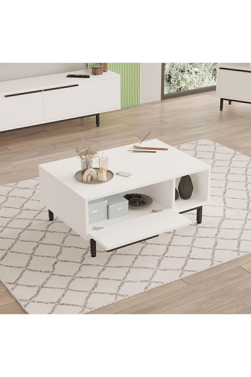 Bohème Meuble TV Table basse 2 Pieces Ensemble Blanc BOH19-W