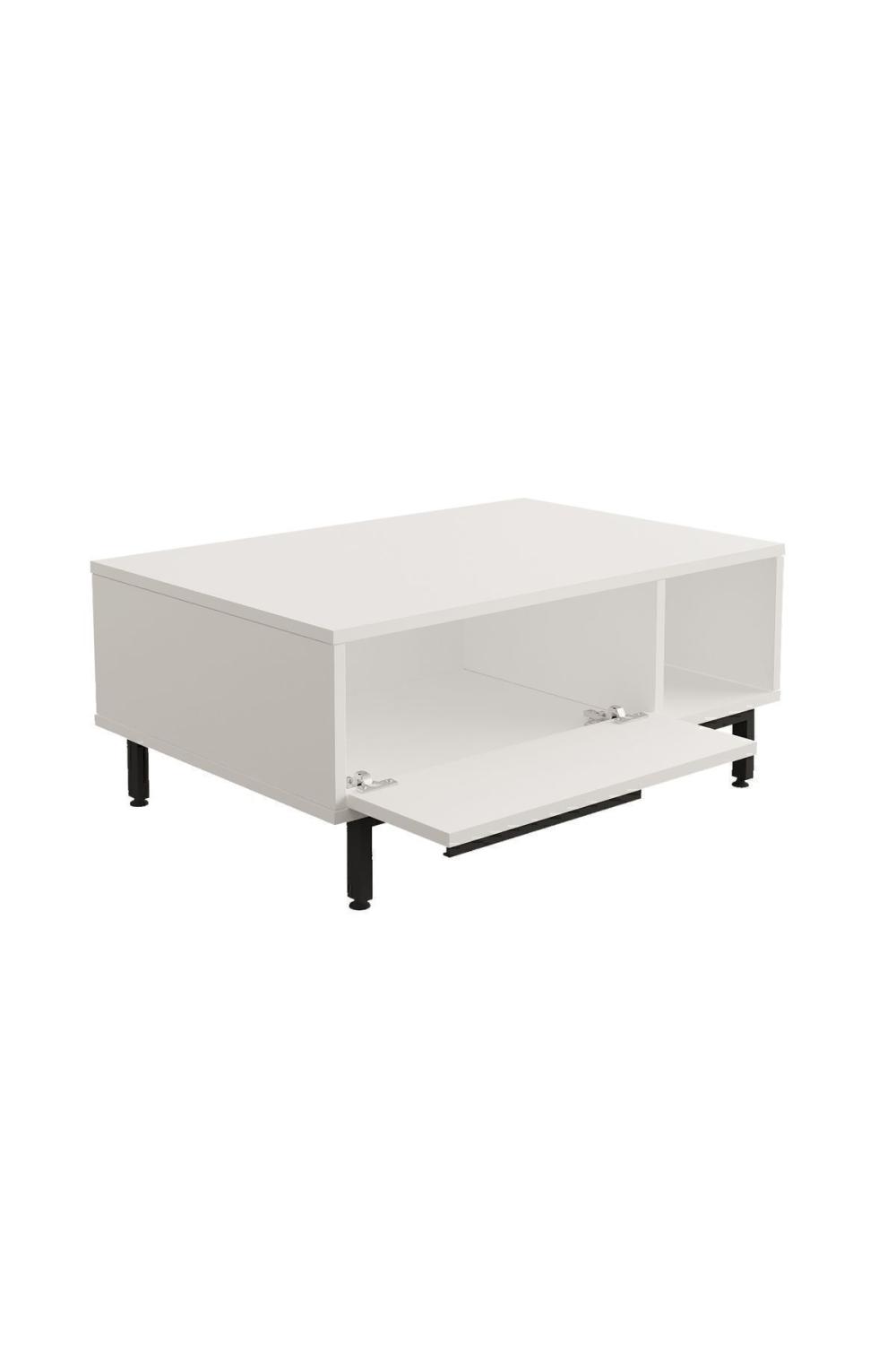 Table Basse Bohem 60×90 cm avec Porte et Pieds Métalliques – Blanc BOH2-W